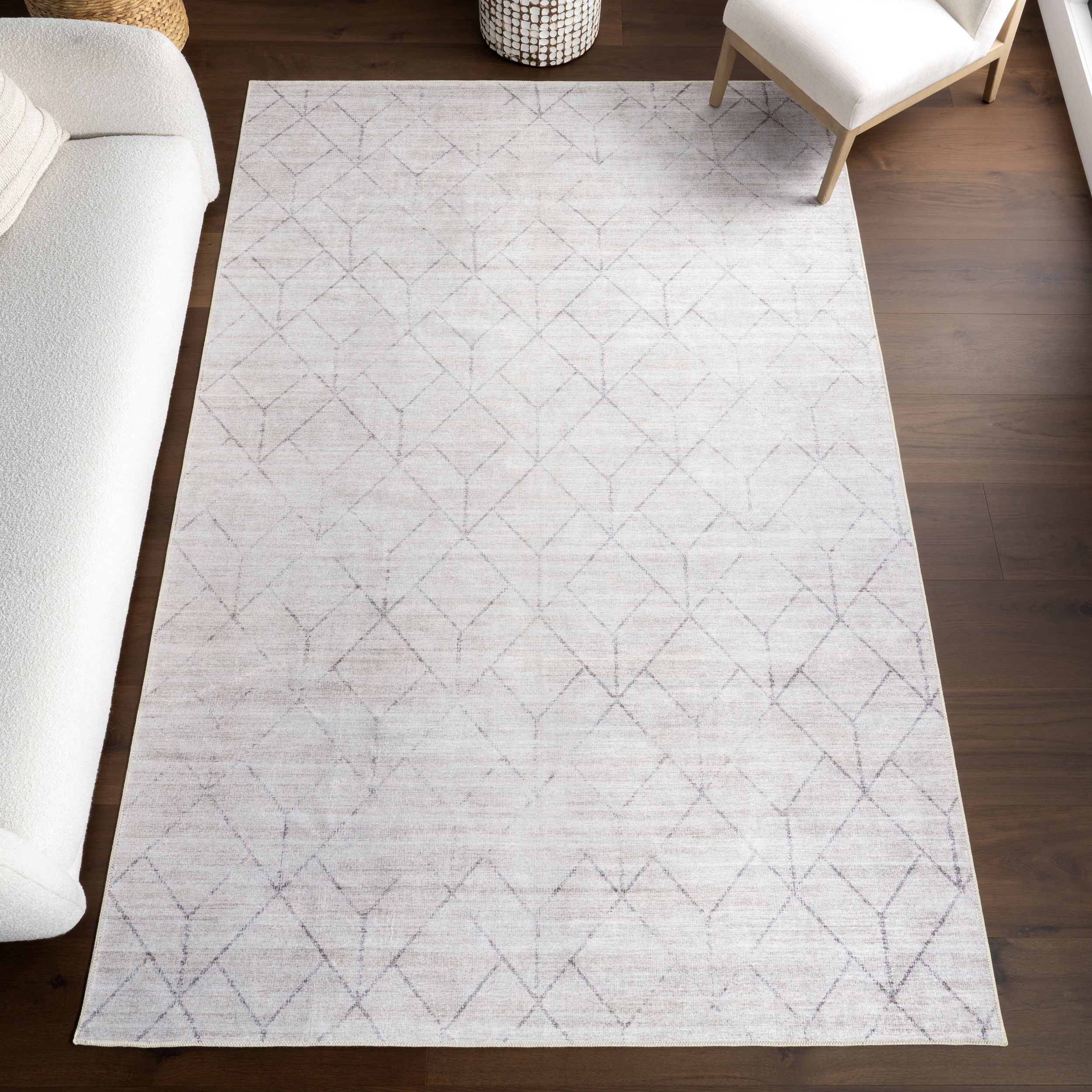 Stacey Diamond Spill Proof Washable Rug | Light Grey - Image 2