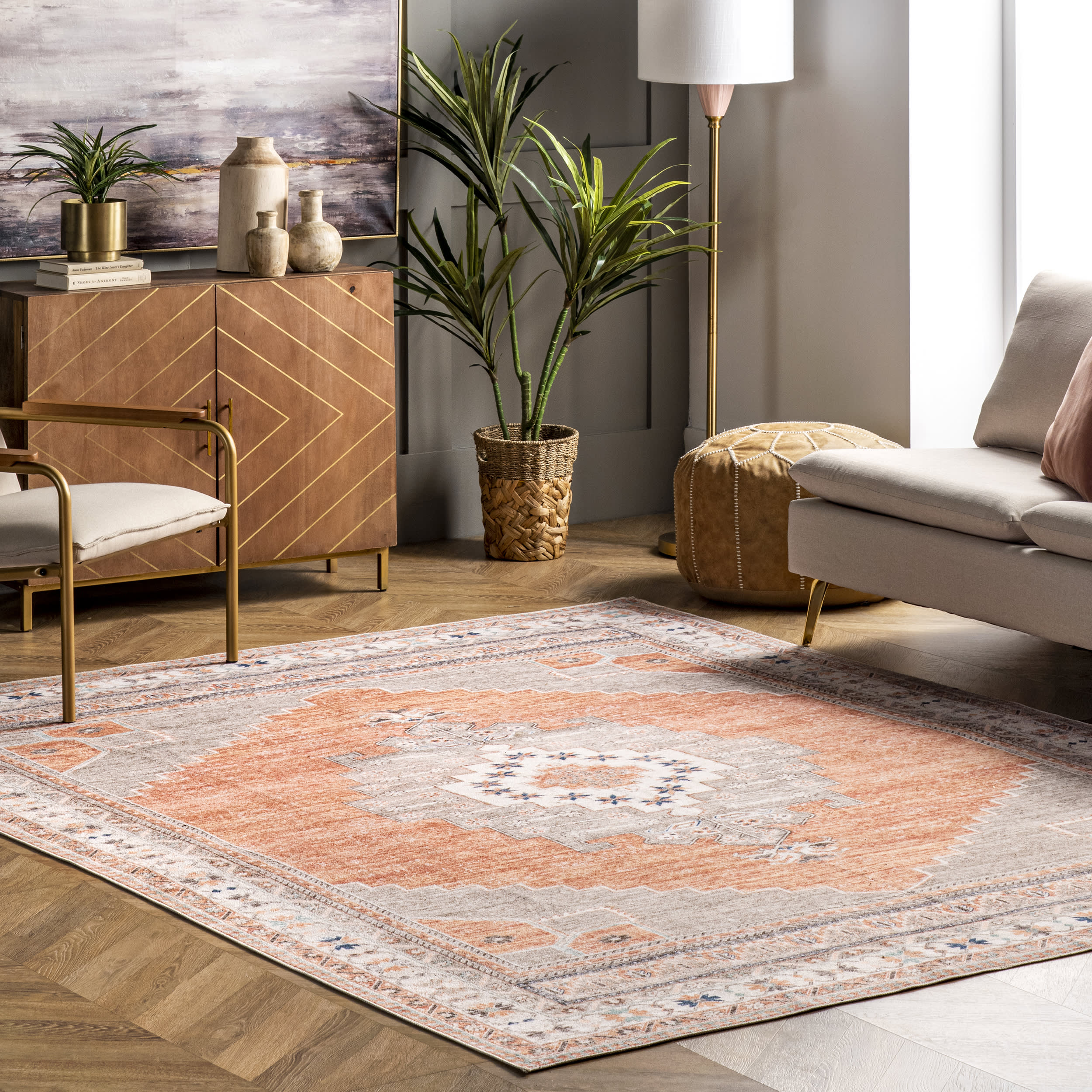 Stellar Medallion Washable Rug | Rust - Image 2