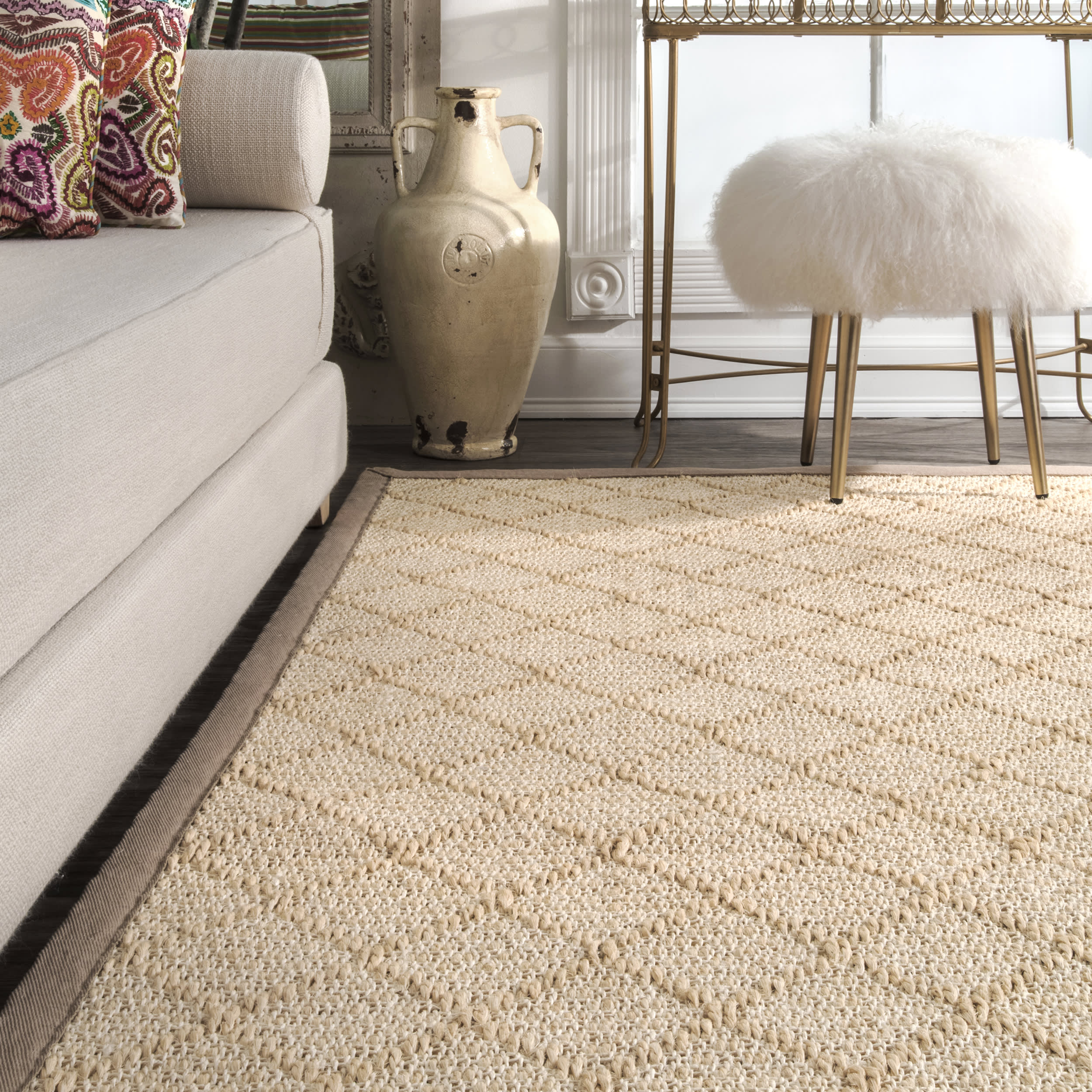 Stitched Trellis Rug | Natural - Image 4