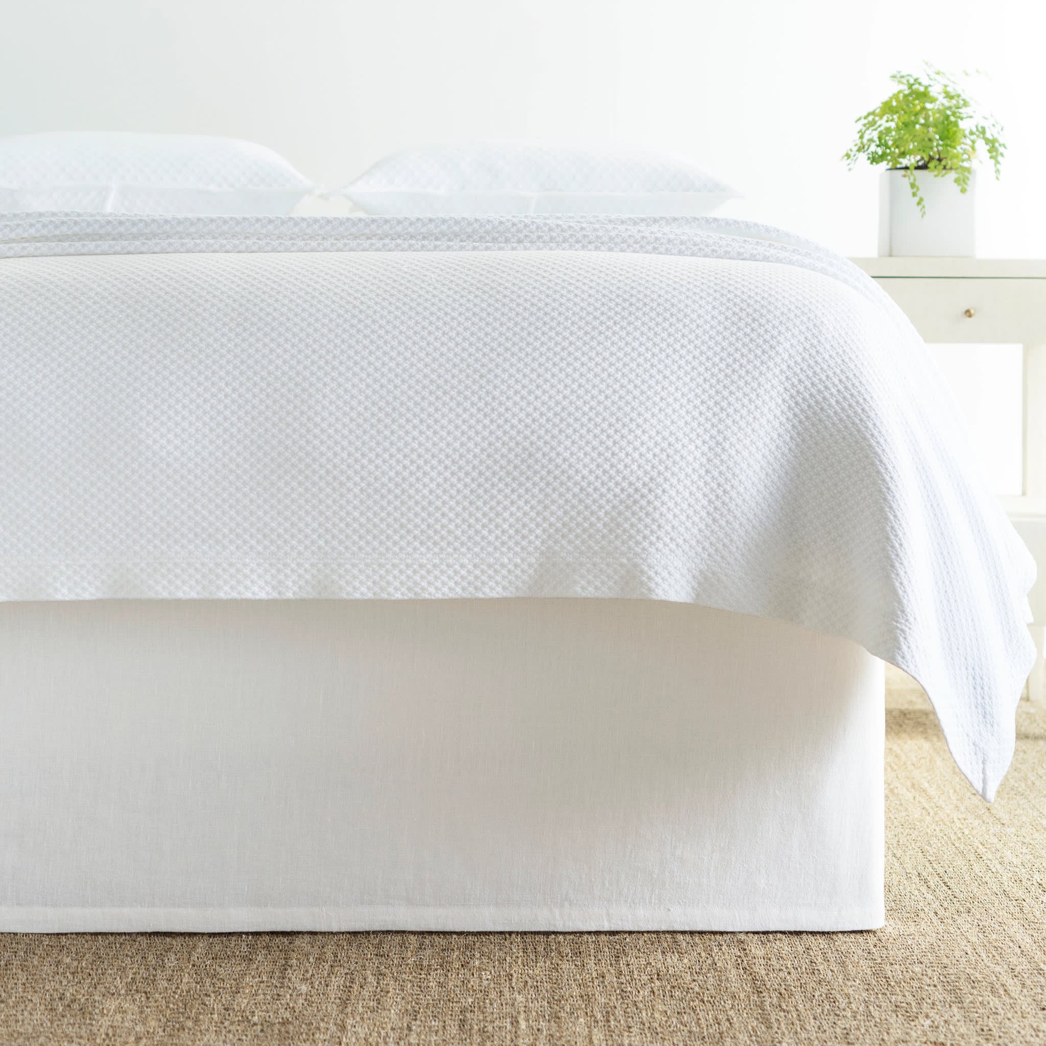 Stone Washed Linen Tailored Paneled Bed Skirt | White