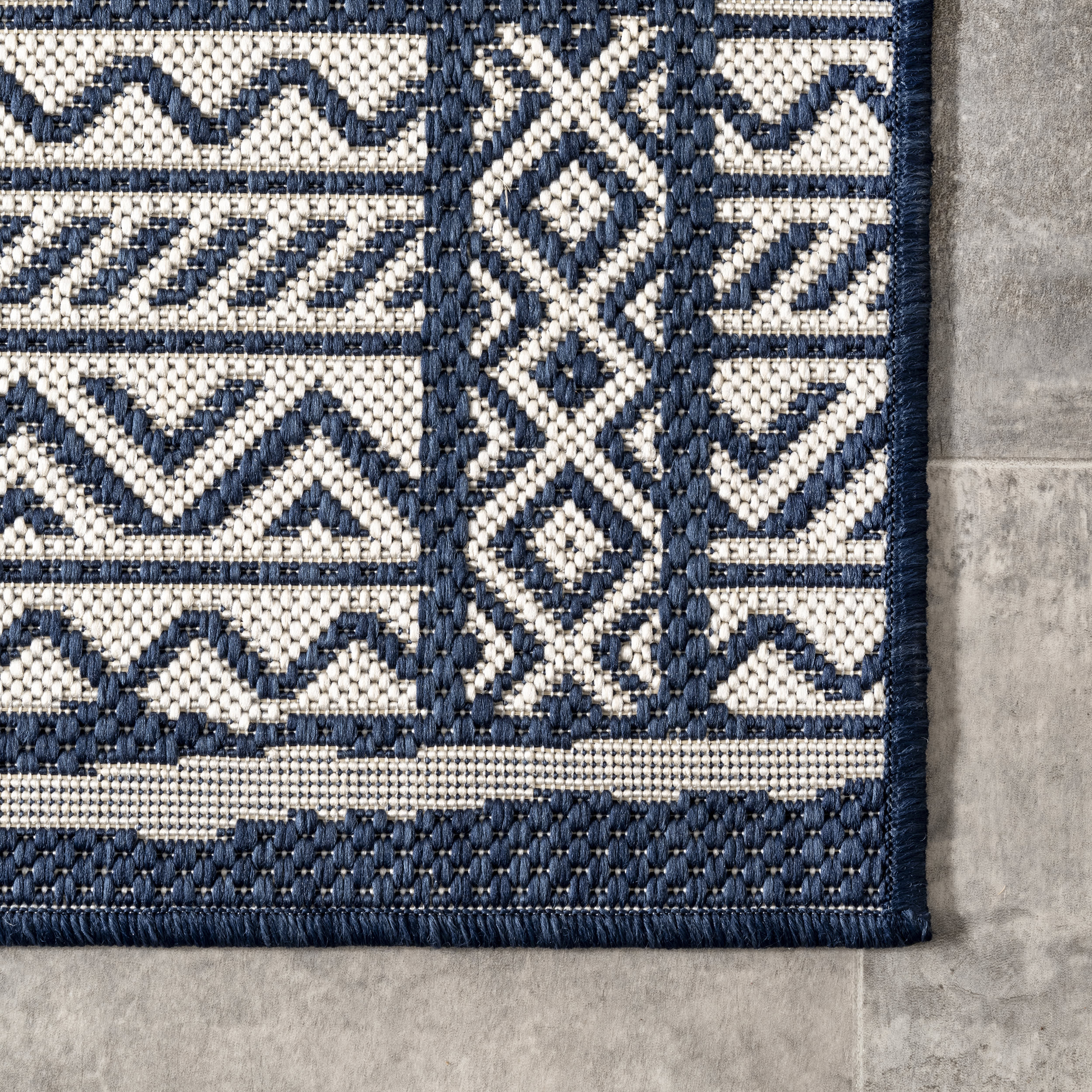 Striped Banded Indoor/Outdoor Rug | Navy - Image 3