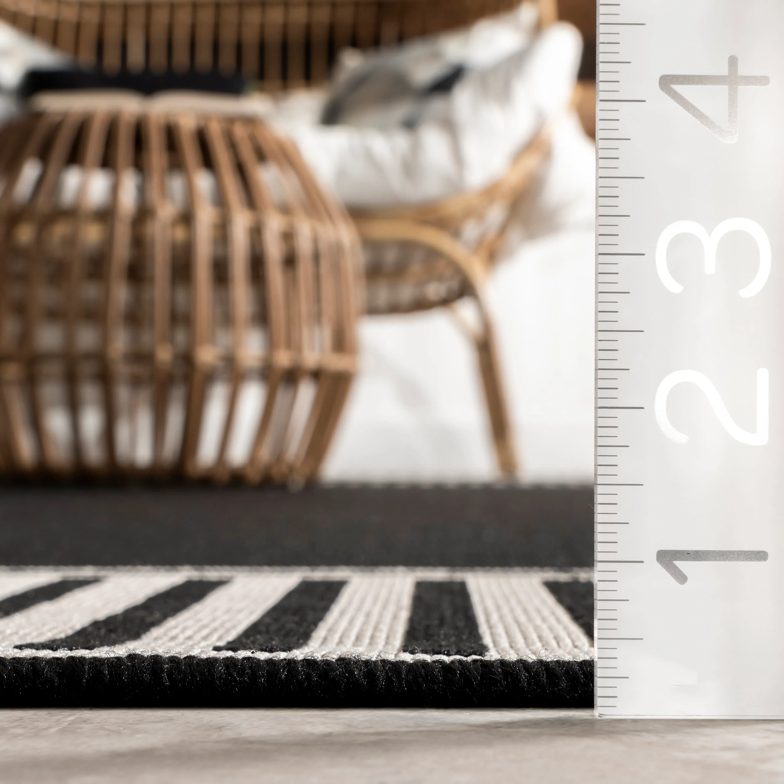 Striped Border Indoor/Outdoor Flatweave Rug | Black - Image 5