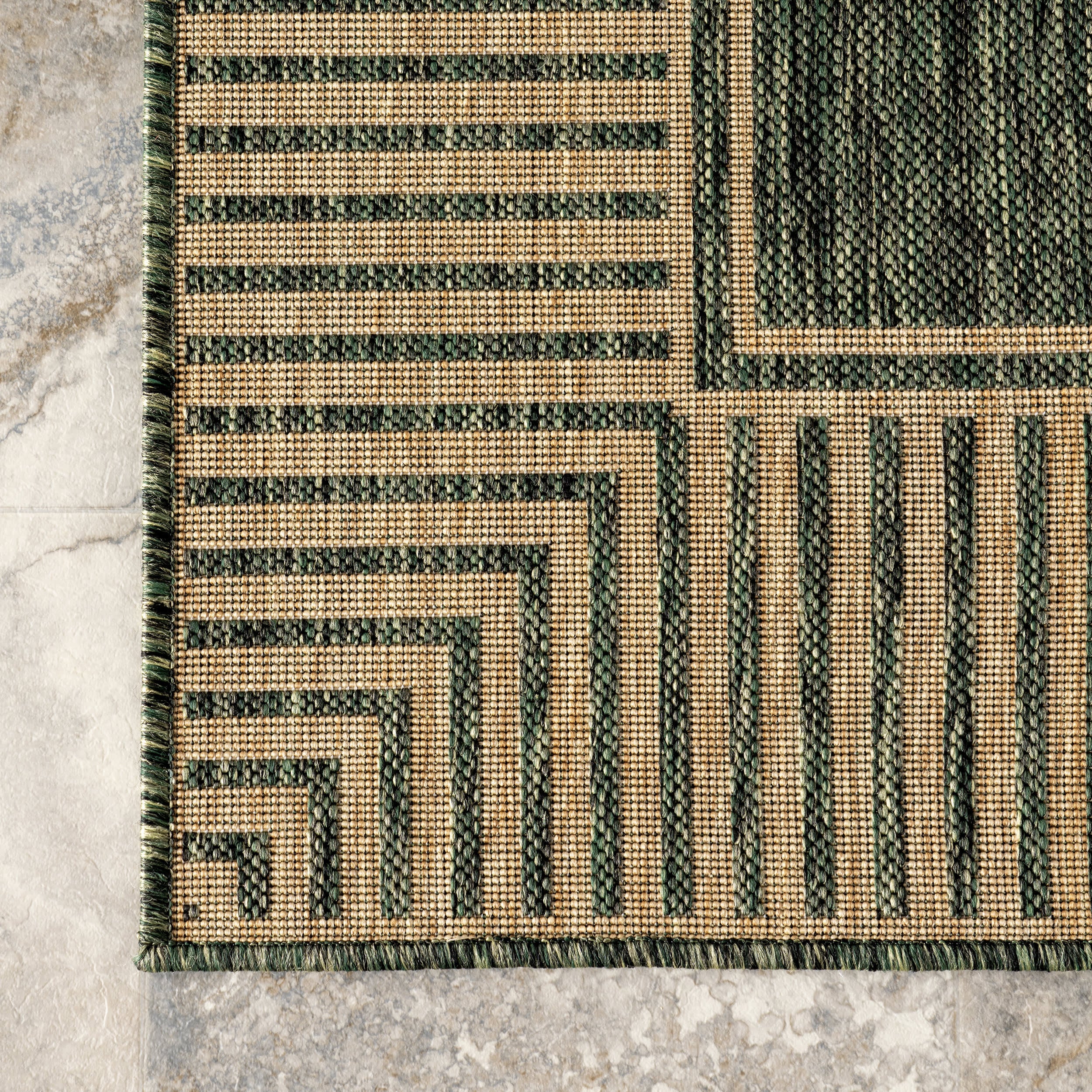 Striped Border Indoor/Outdoor Flatweave Rug | Green - Image 4