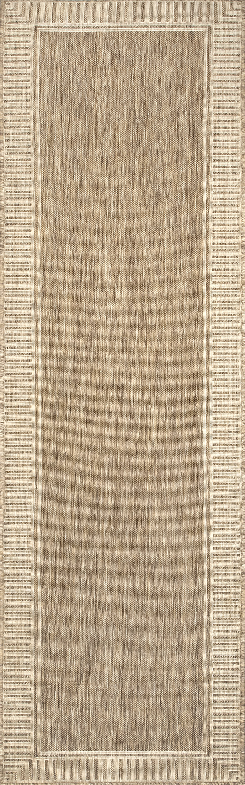 Striped Border Indoor/Outdoor Flatweave Rug | Light Brown