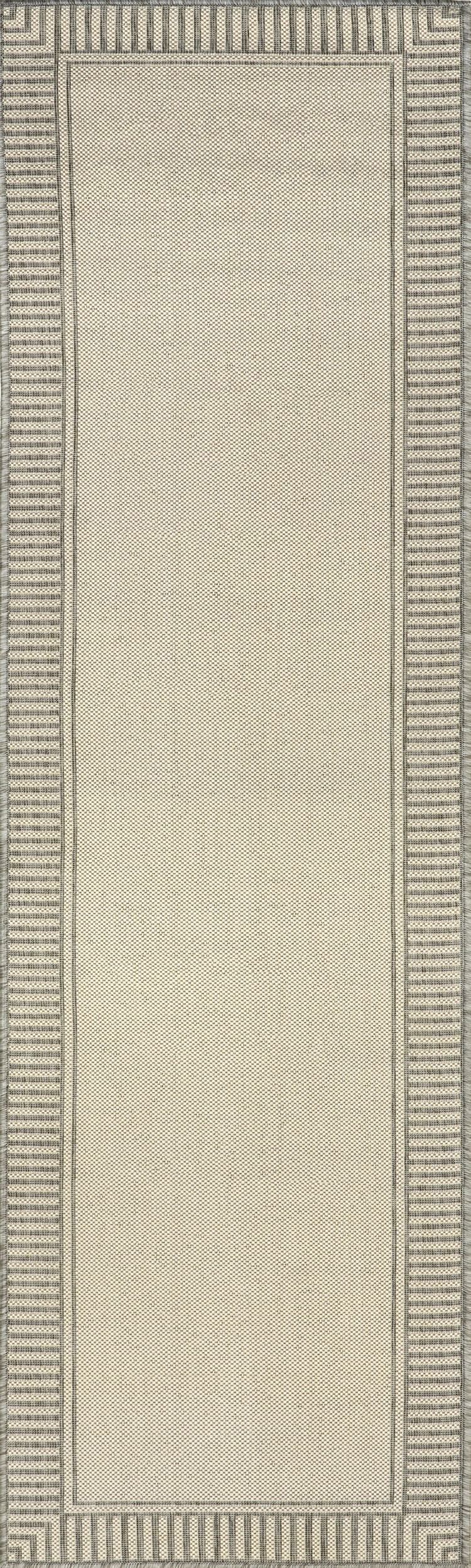 Striped Border Indoor/Outdoor Flatweave Rug | Light Grey