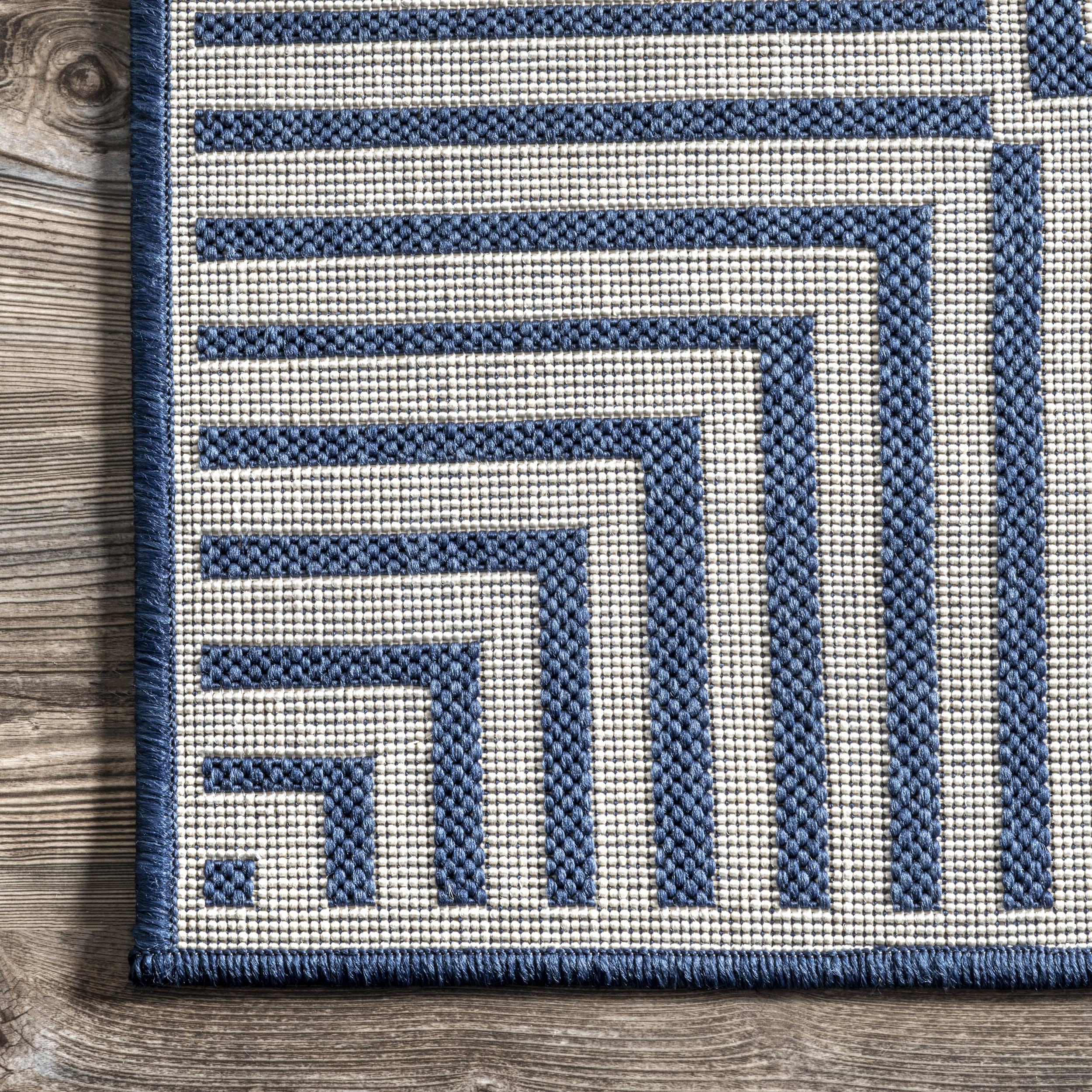 Striped Border Indoor/Outdoor Flatweave Rug | Navy - Image 3