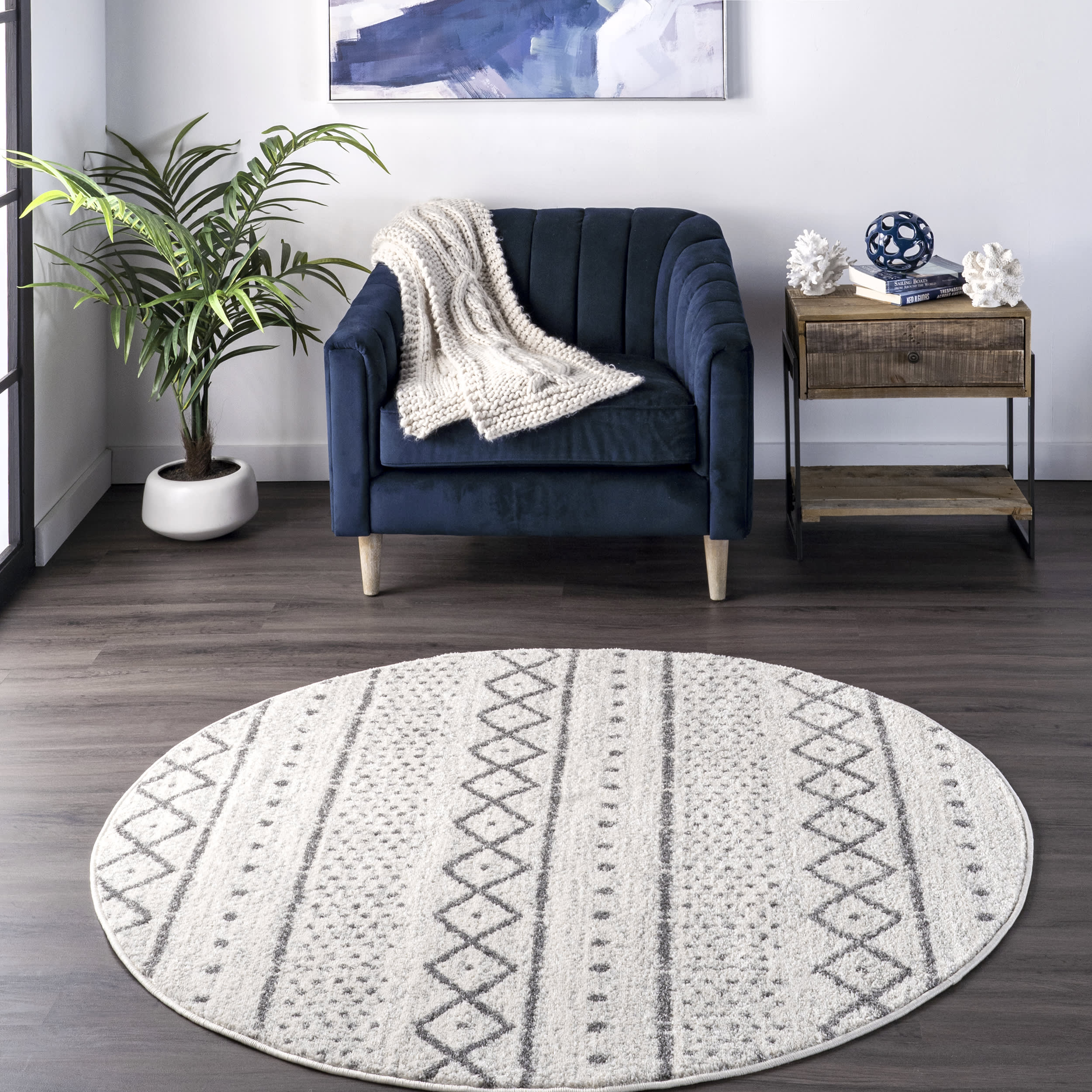 Striped Geometric Rug | Beige - Image 2