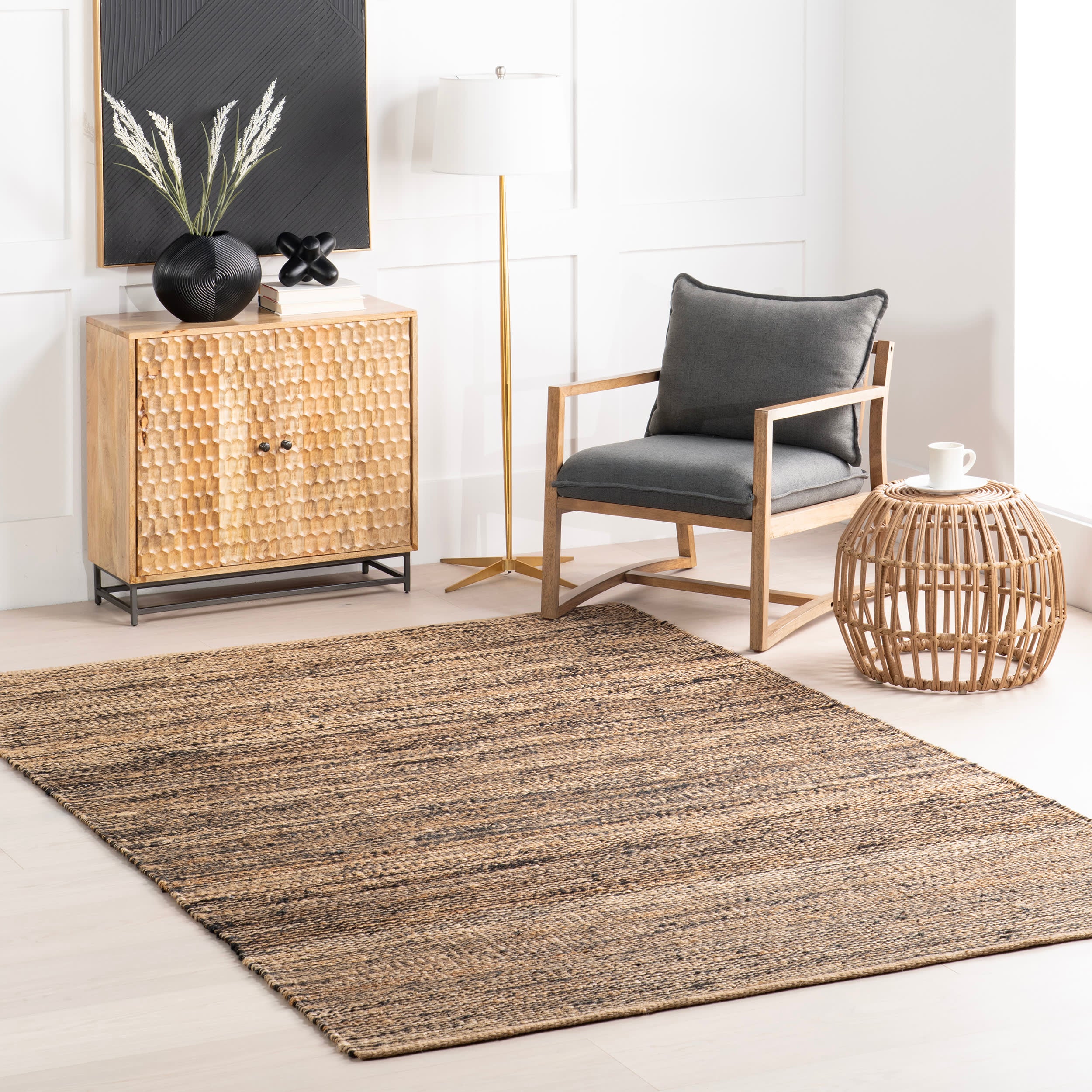 Striped Handwoven Jute Rug | Black - Image 2