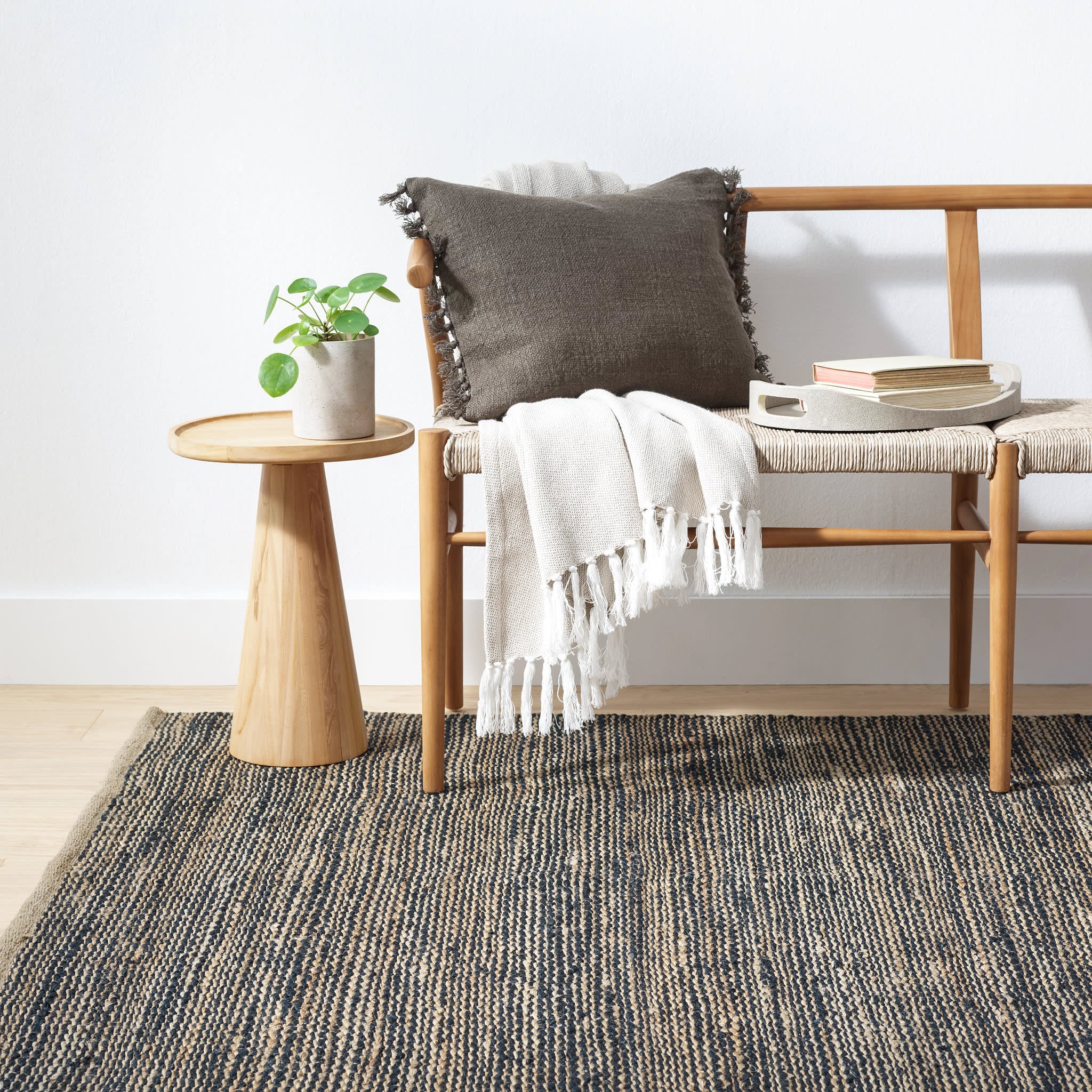 Striped Handwoven Jute Rug | Black/Natural - Image 2