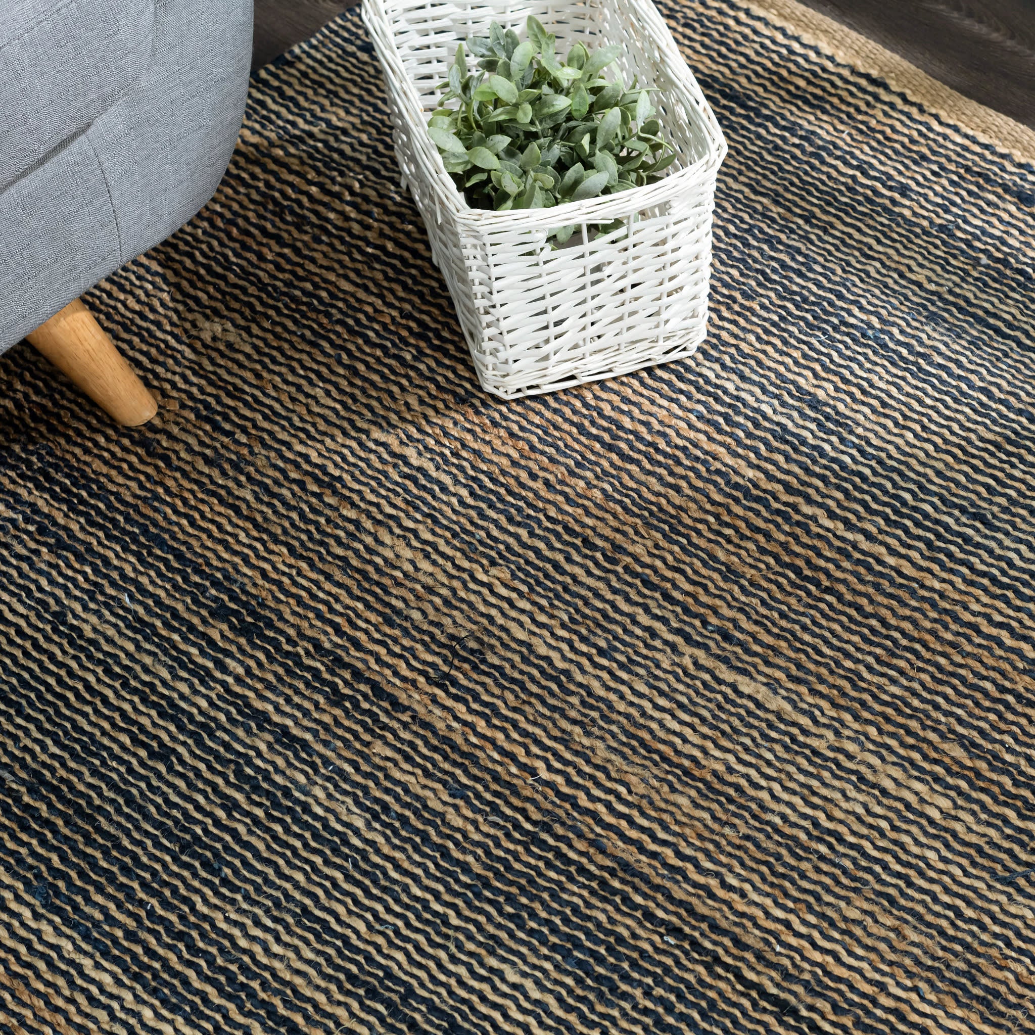 Striped Handwoven Jute Rug | Blue/Natural - Image 3
