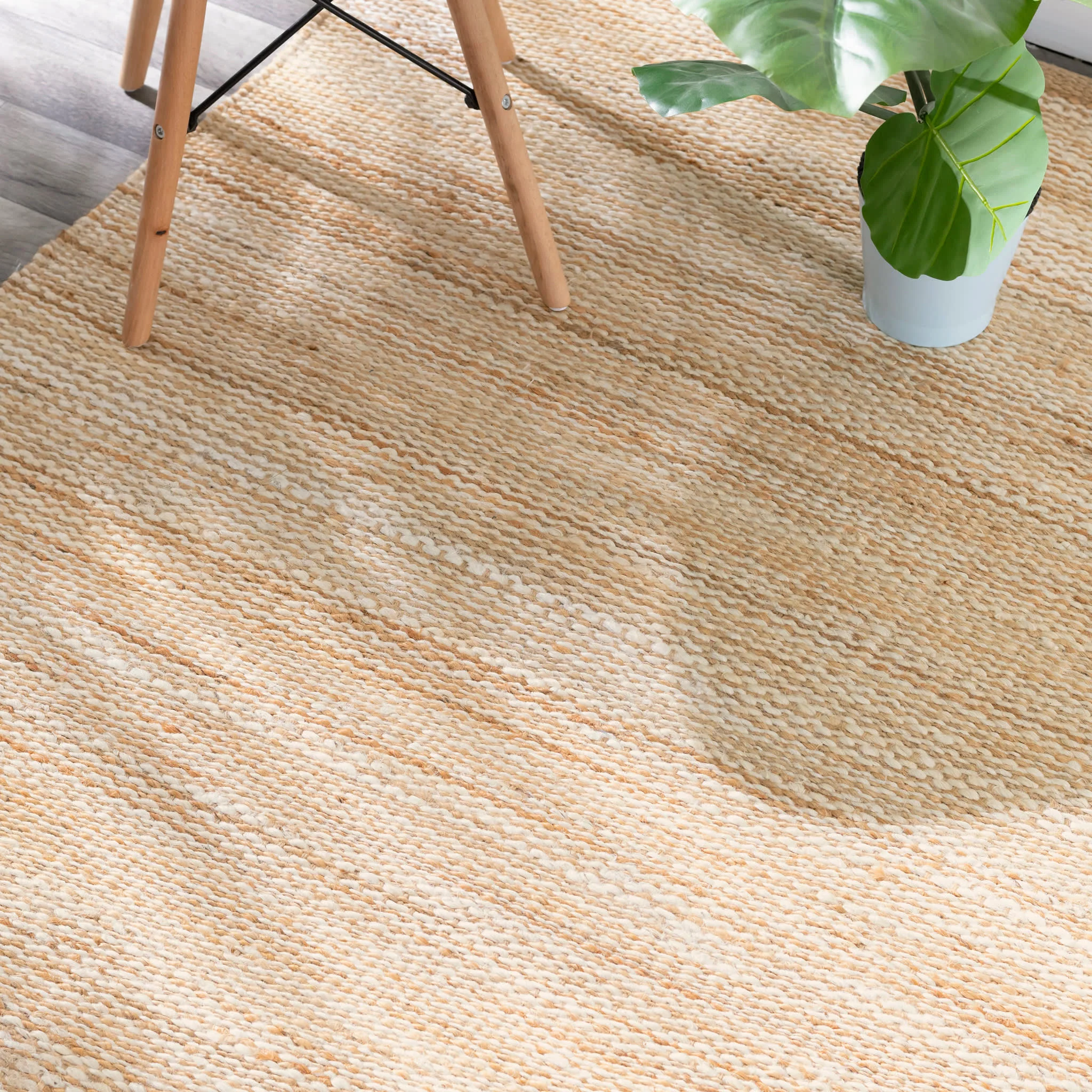 Striped Handwoven Jute Rug | Ivory/Natural - Image 4