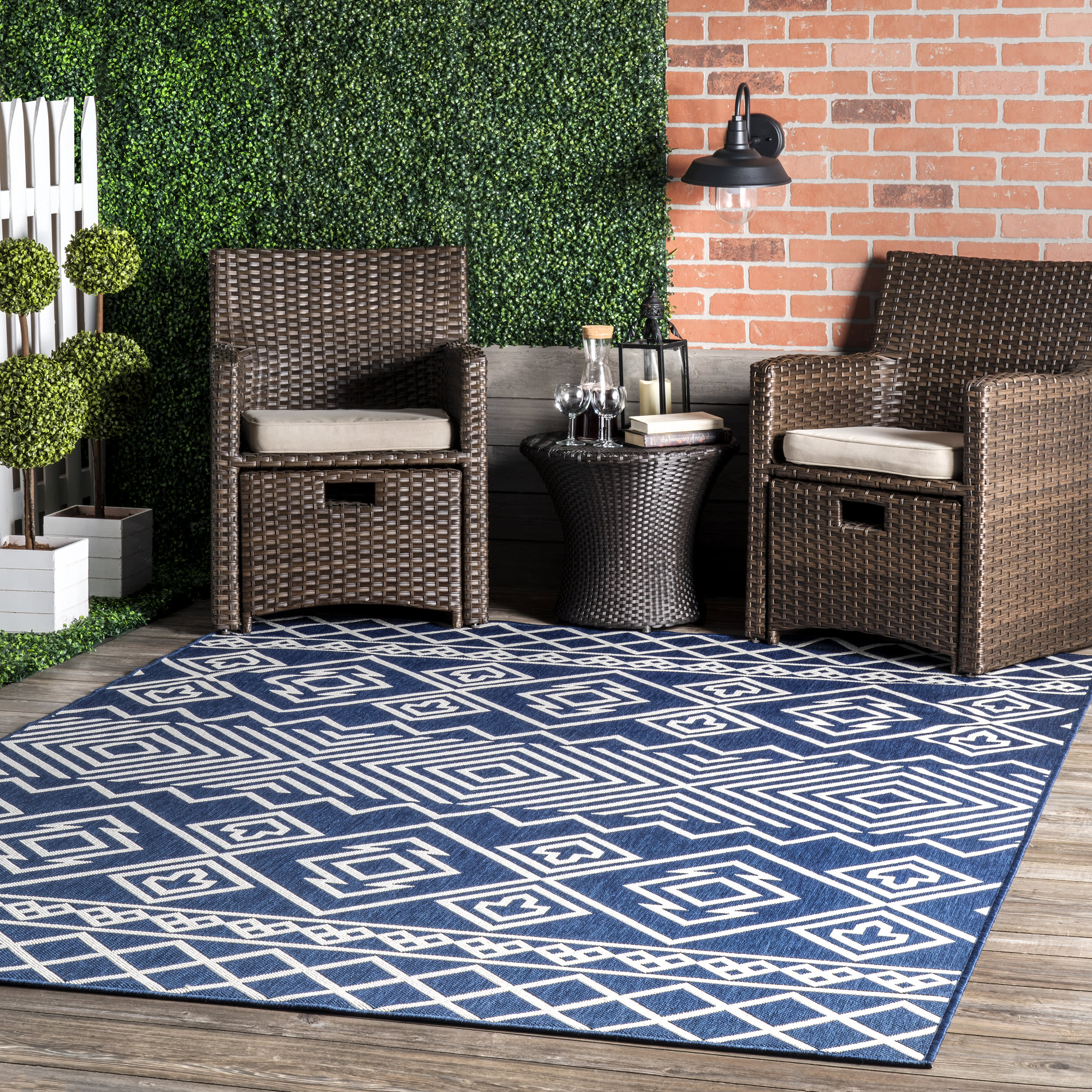 Striped Indoor/Outdoor Flatweave Rug | Blue - Image 2