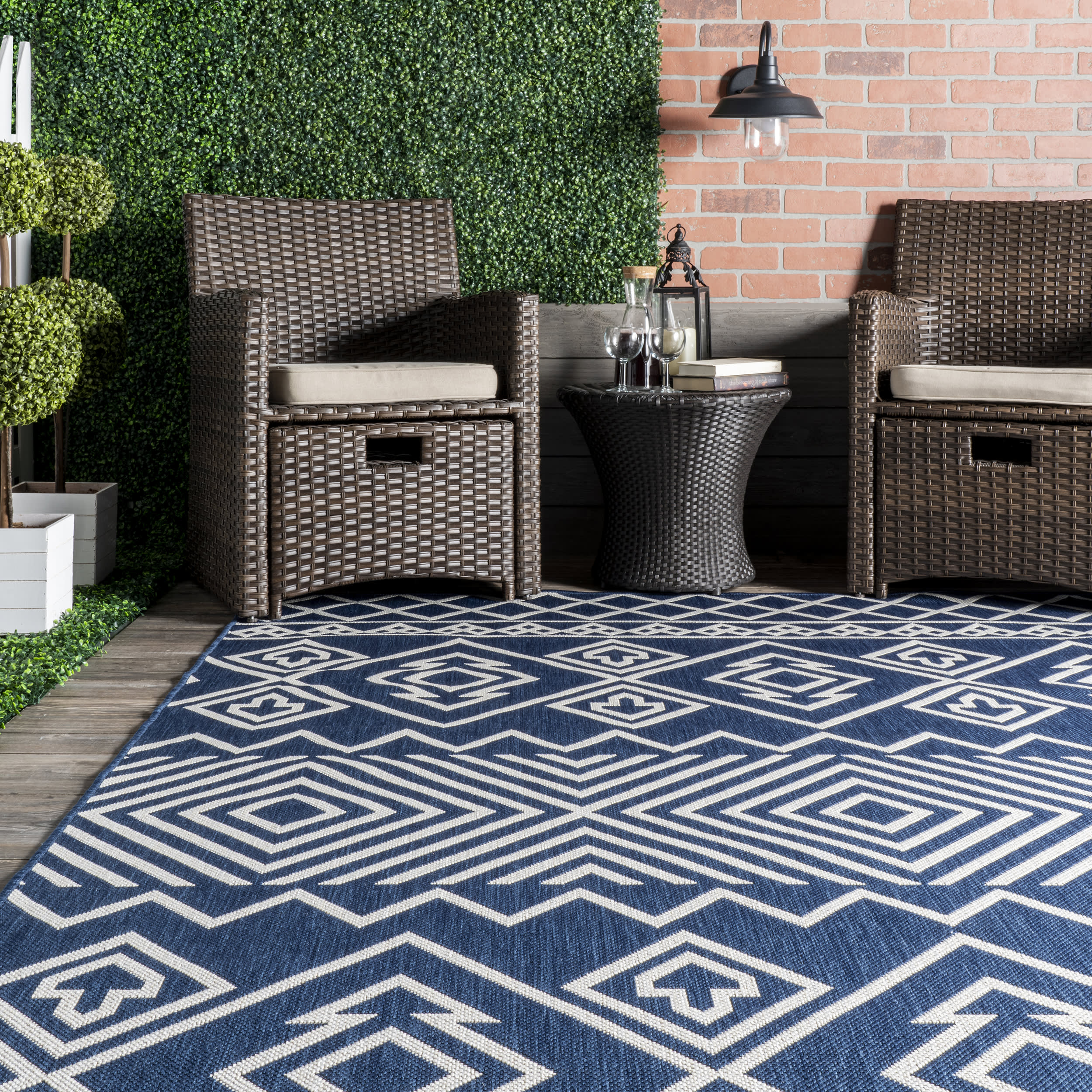 Striped Indoor/Outdoor Flatweave Rug | Blue - Image 4