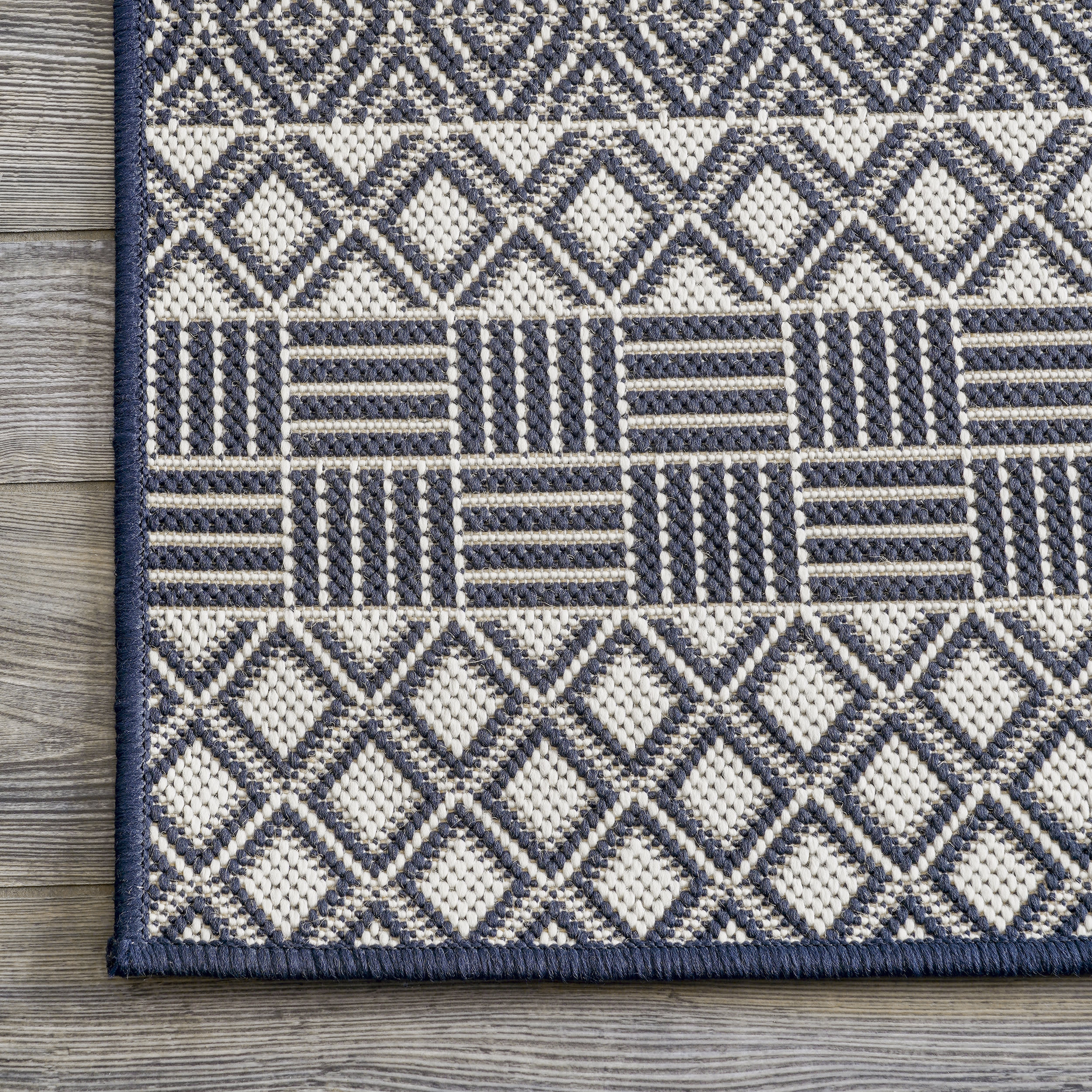 Striped Lattice Indoor/Outdoor Rug | Blue - Image 3