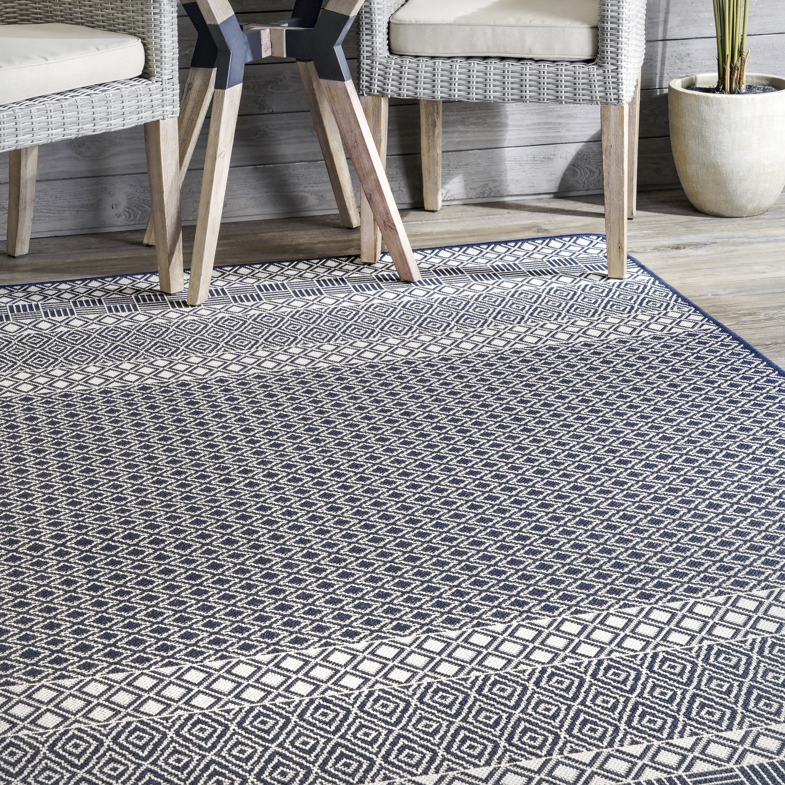 Striped Lattice Indoor/Outdoor Rug | Blue - Image 5