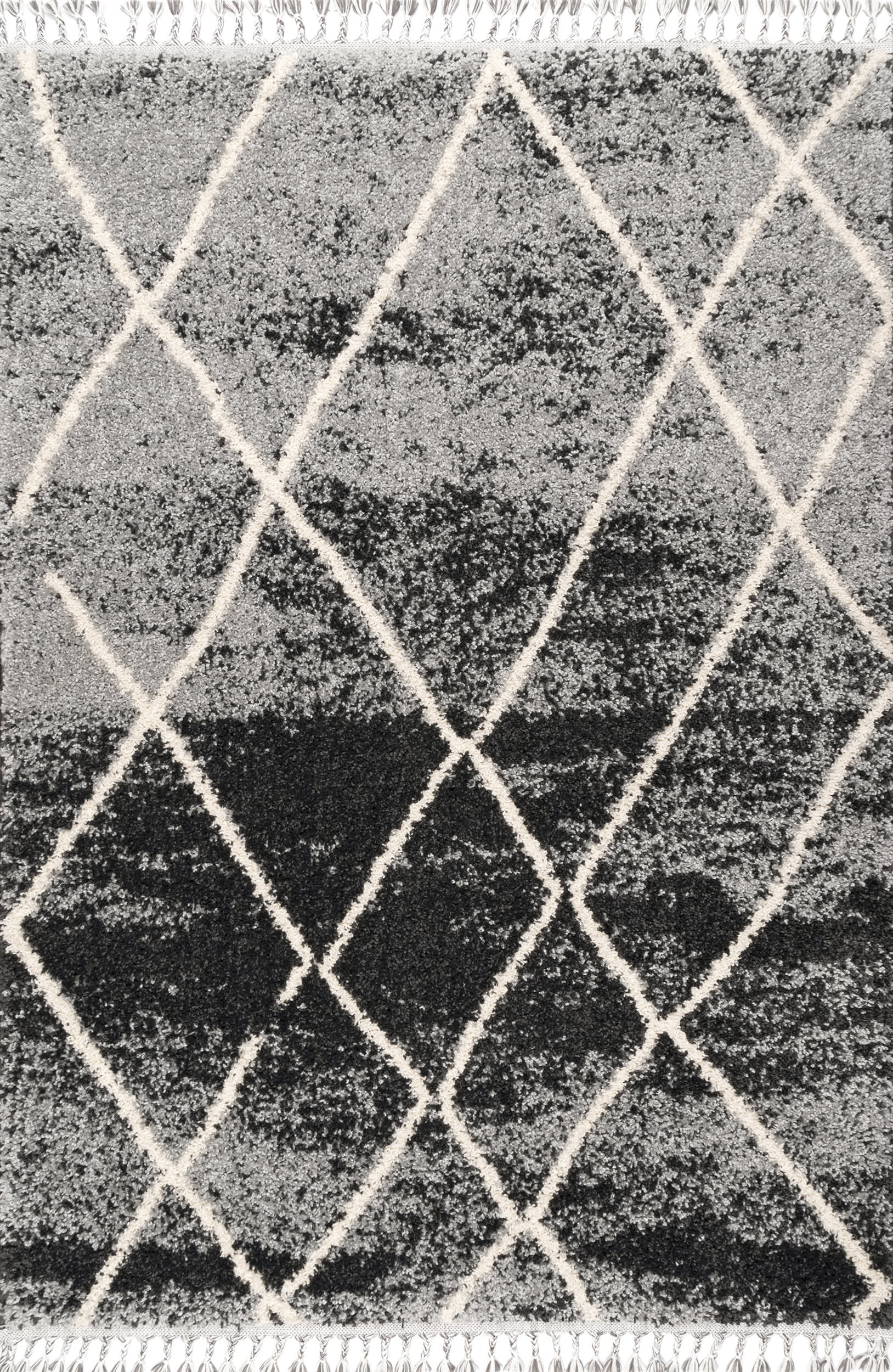 Striped Moroccan Trellis Tassel Rug | Black