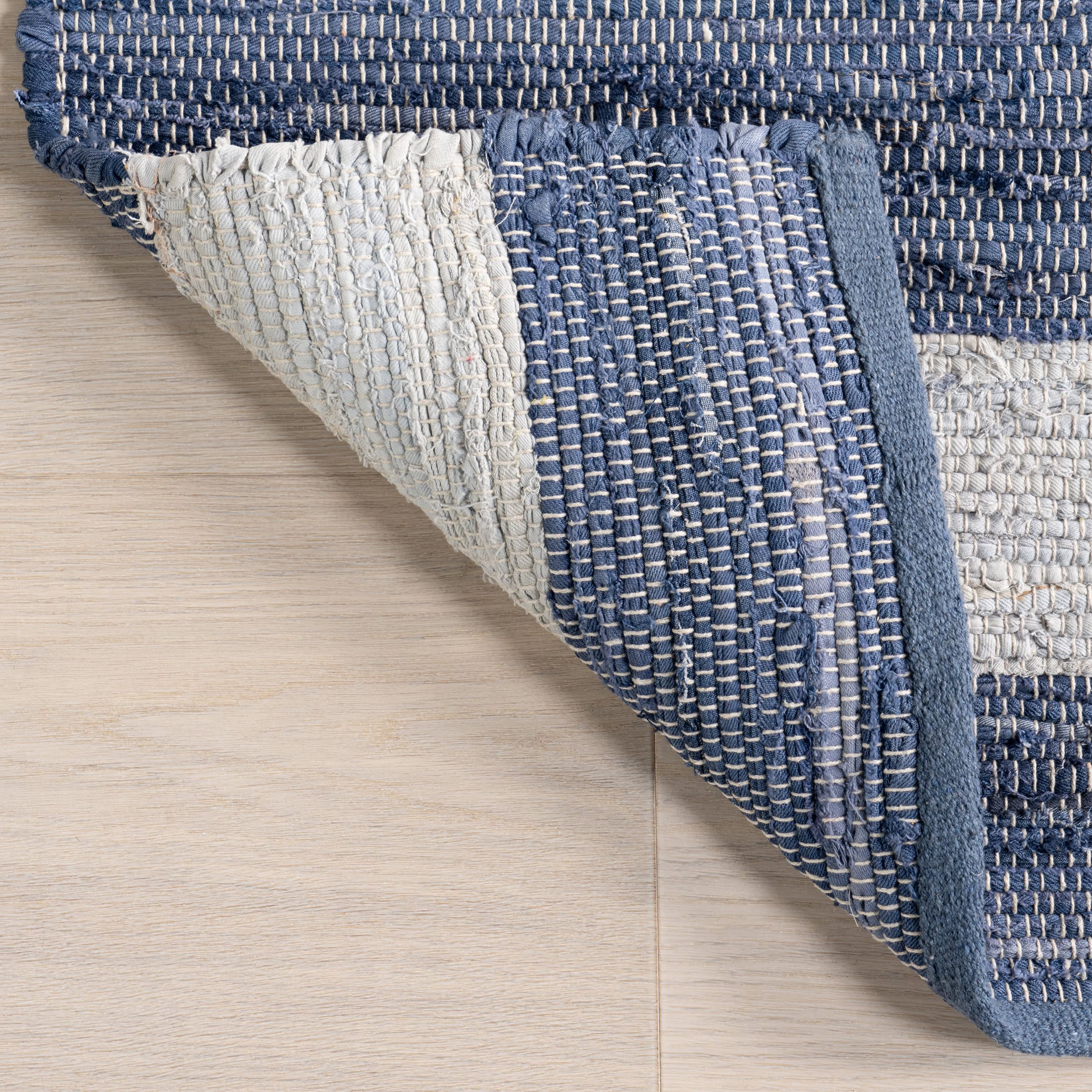 Striped Rag Handwoven Cotton Rug | Blue - Image 6