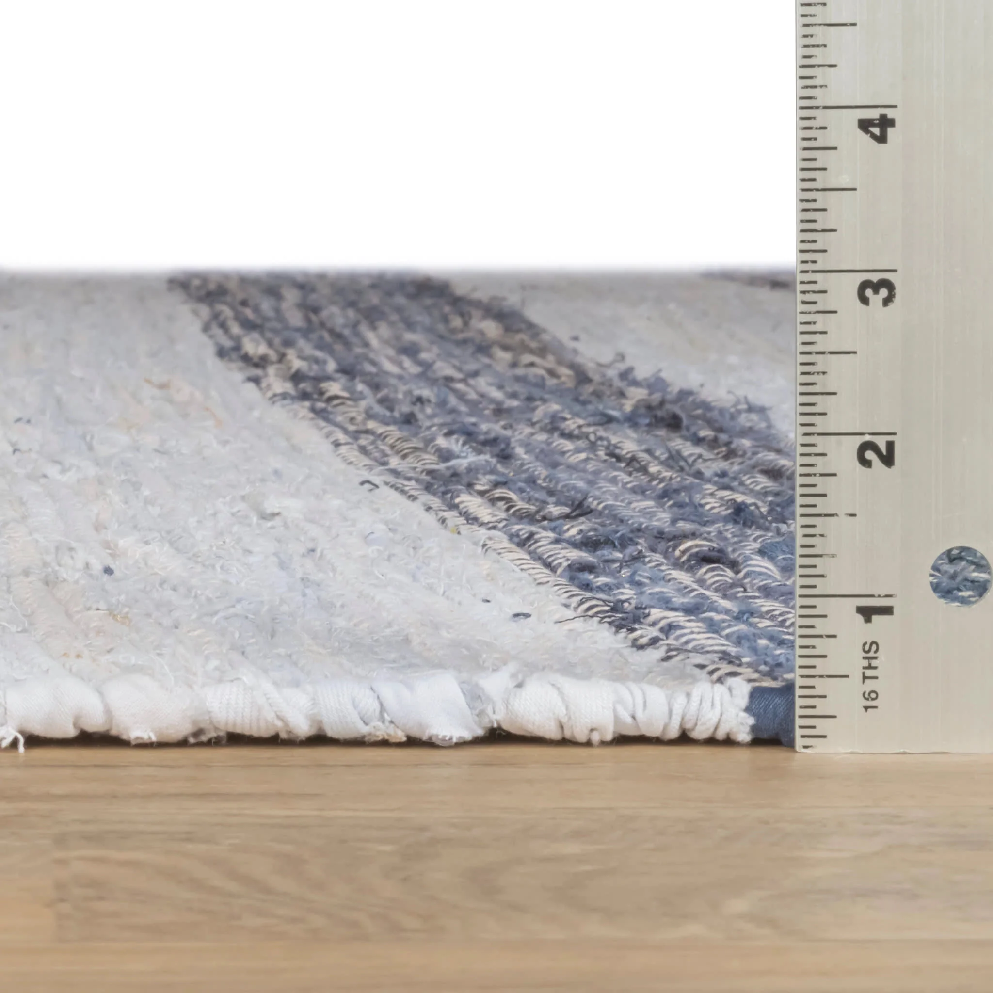 Striped Rag Handwoven Cotton Rug | Denim - Image 4