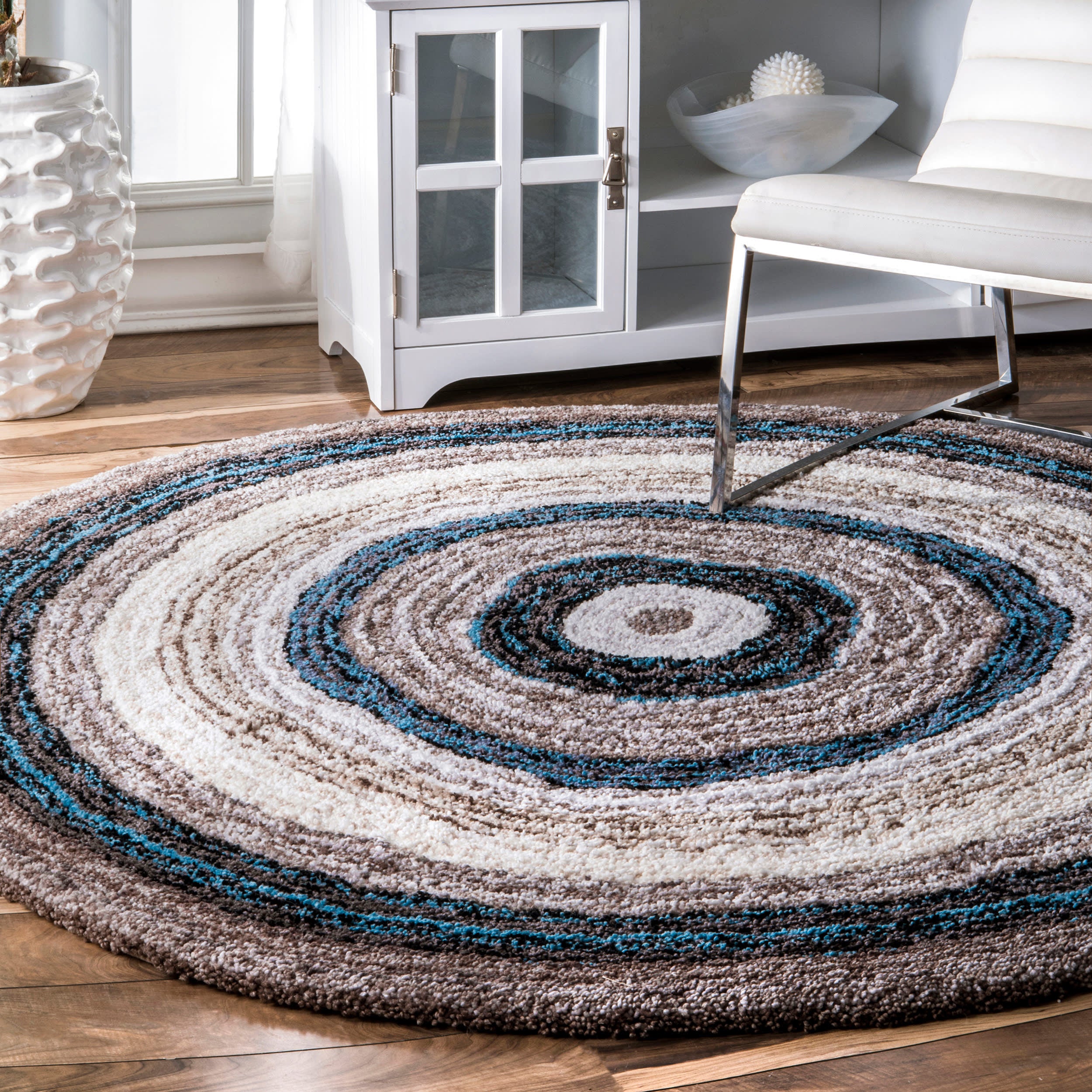 Striped Shaggy Rug | Blue Multicolor - Image 2