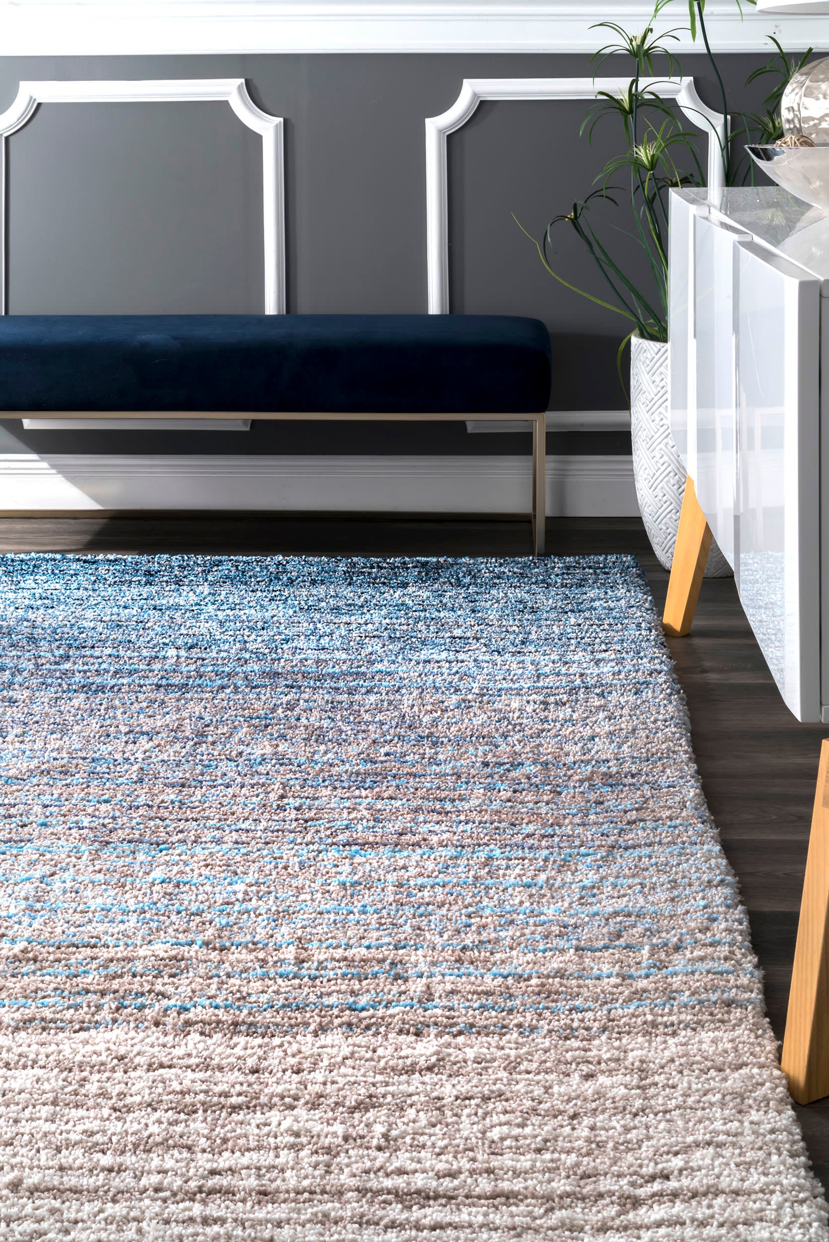 Striped Shaggy Rug | Blue - Image 4