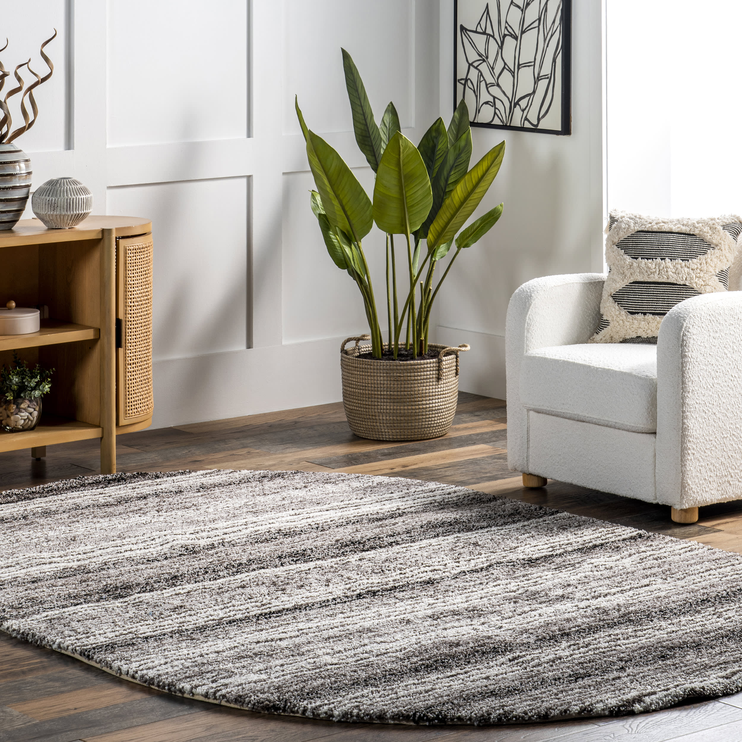 Striped Shaggy Rug | Grey Multicolor - Image 2