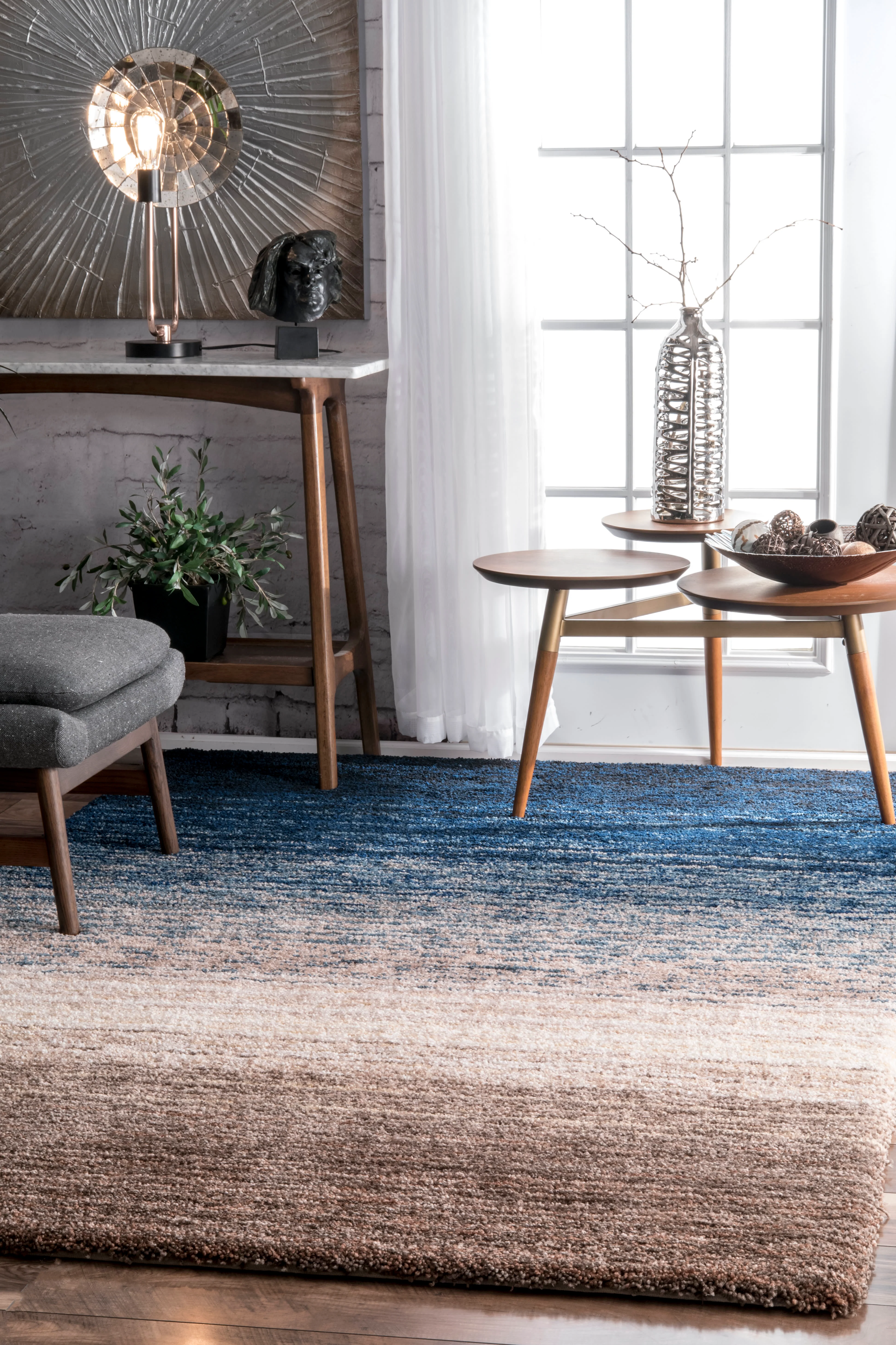 Striped Shaggy Rug | Navy Multicolor - Image 2