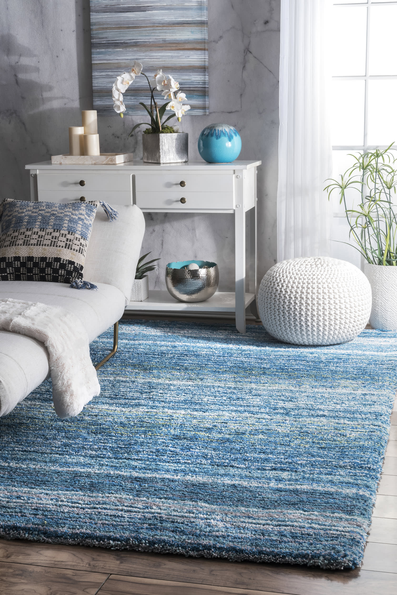 Striped Shaggy Rug | Sky Blue - Image 2