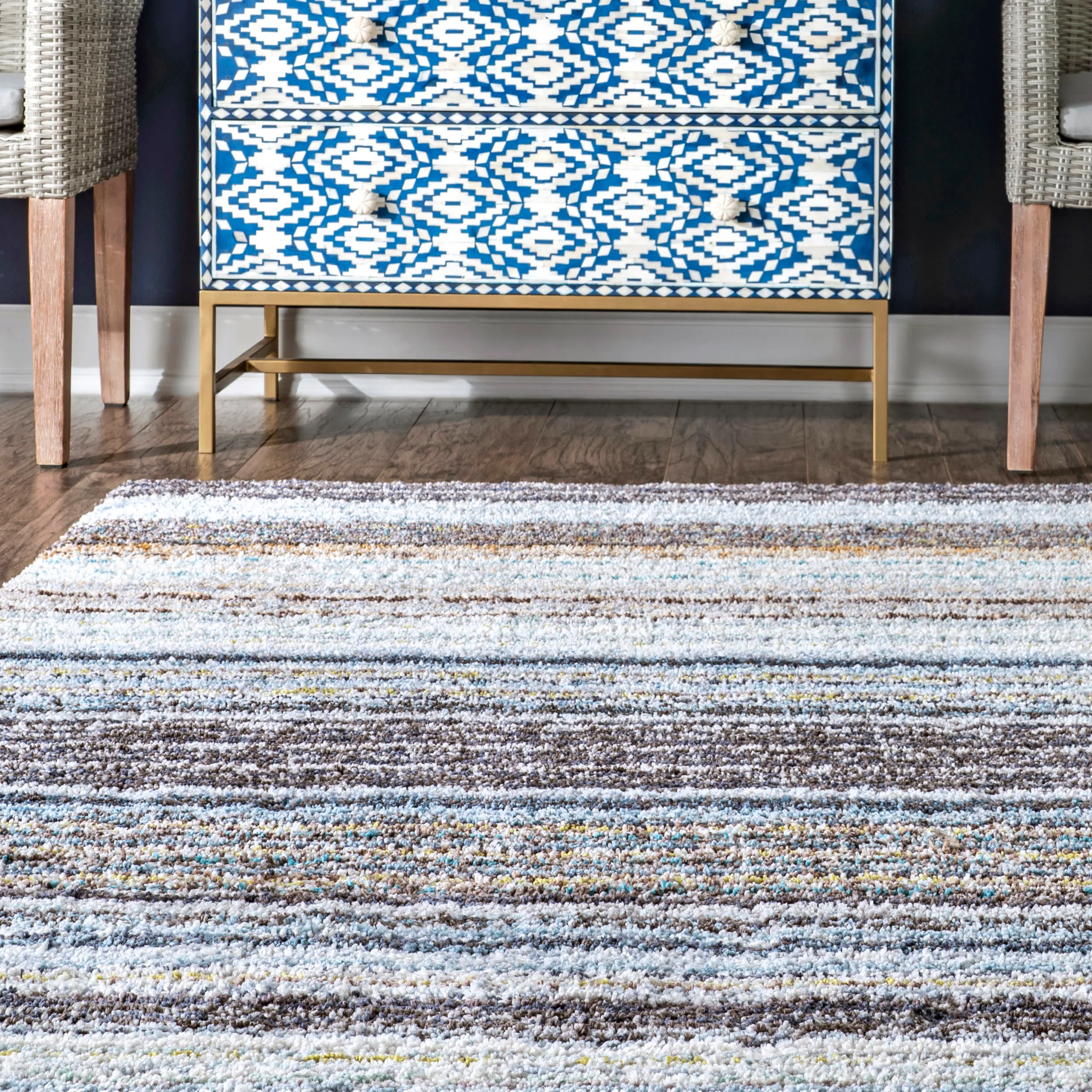 Striped Shaggy Rug | Teal - Image 4
