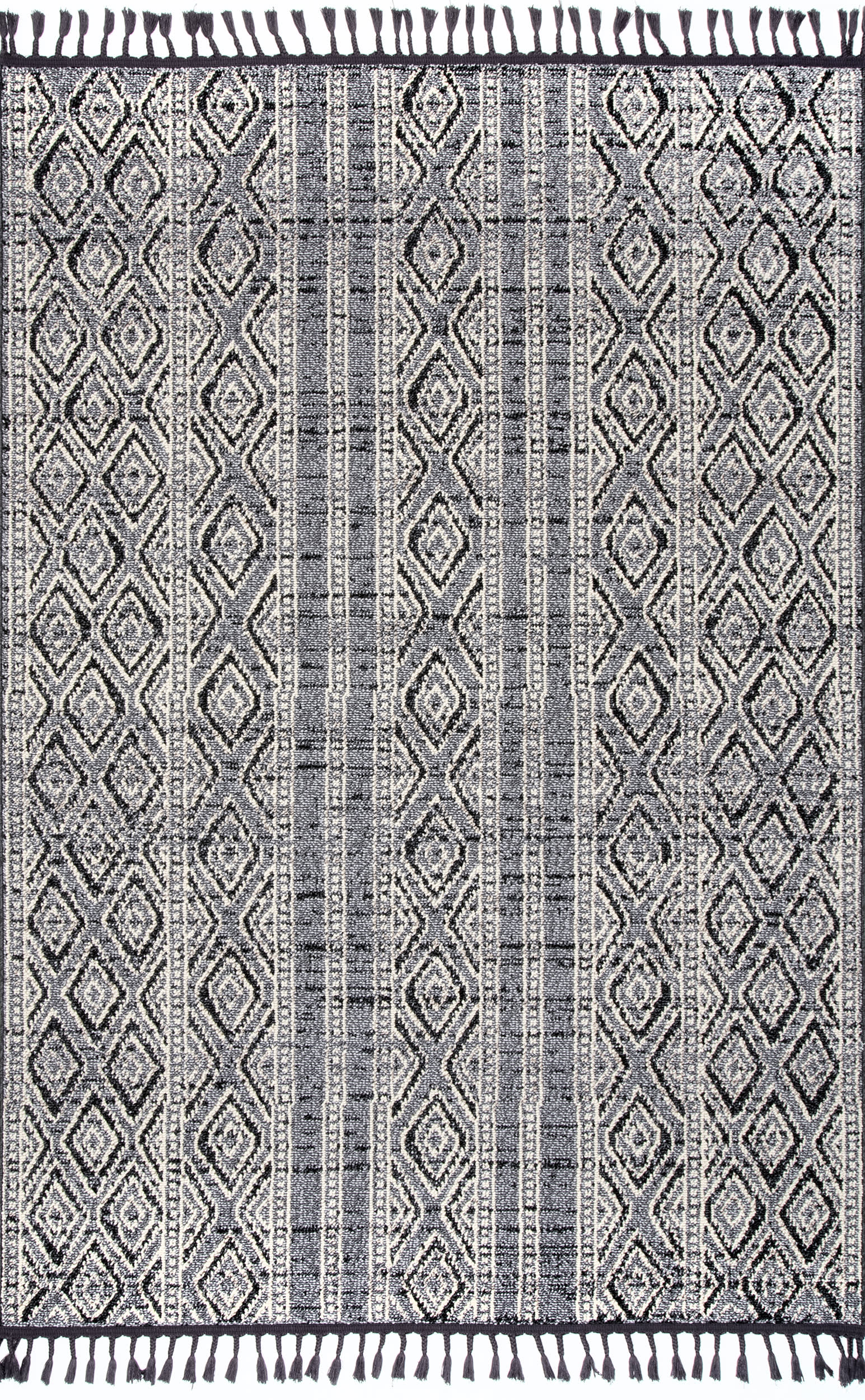 Striped Tasseled Rug | Grey