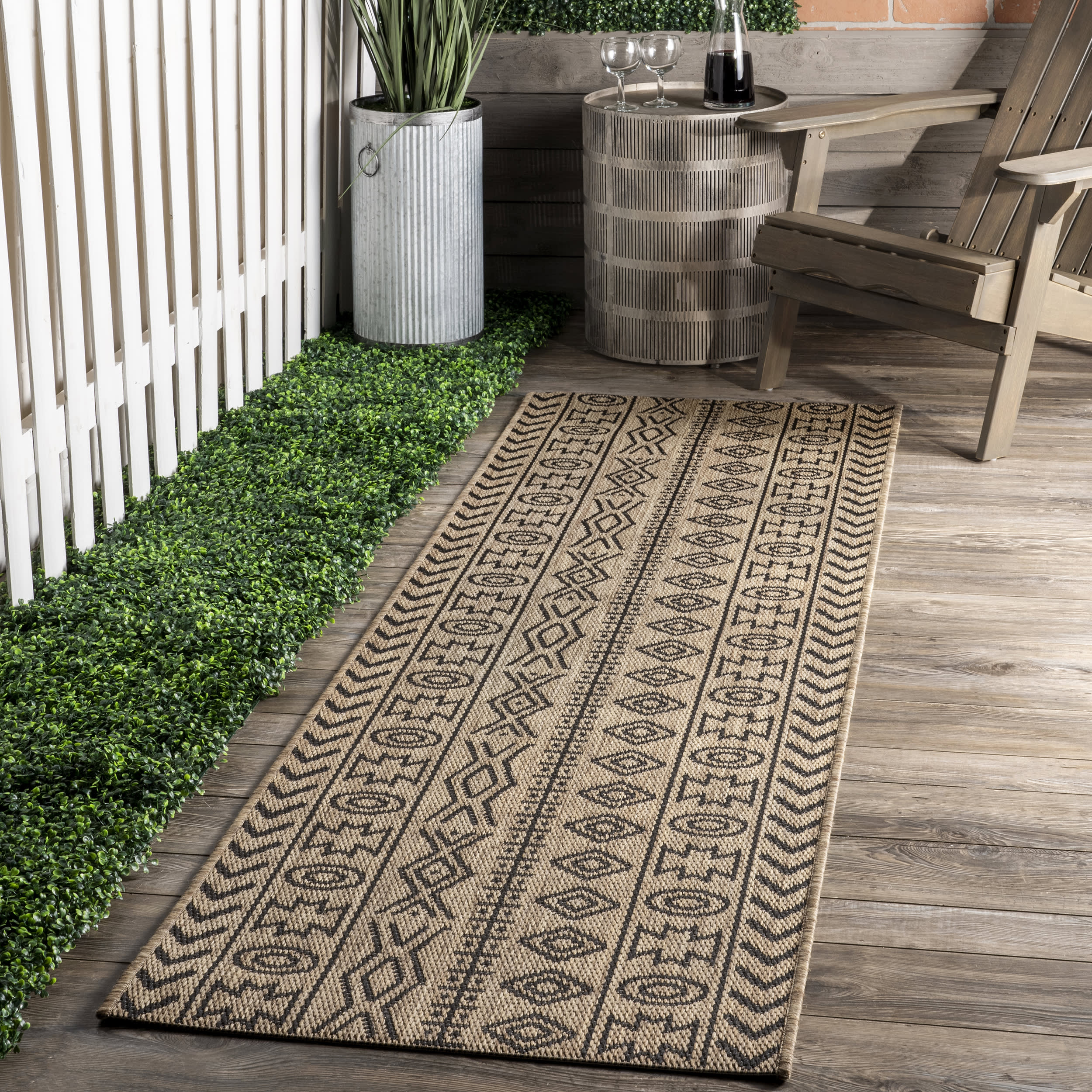 Striped Tribal Indoor/Outdoor Rug | Brown - Image 2