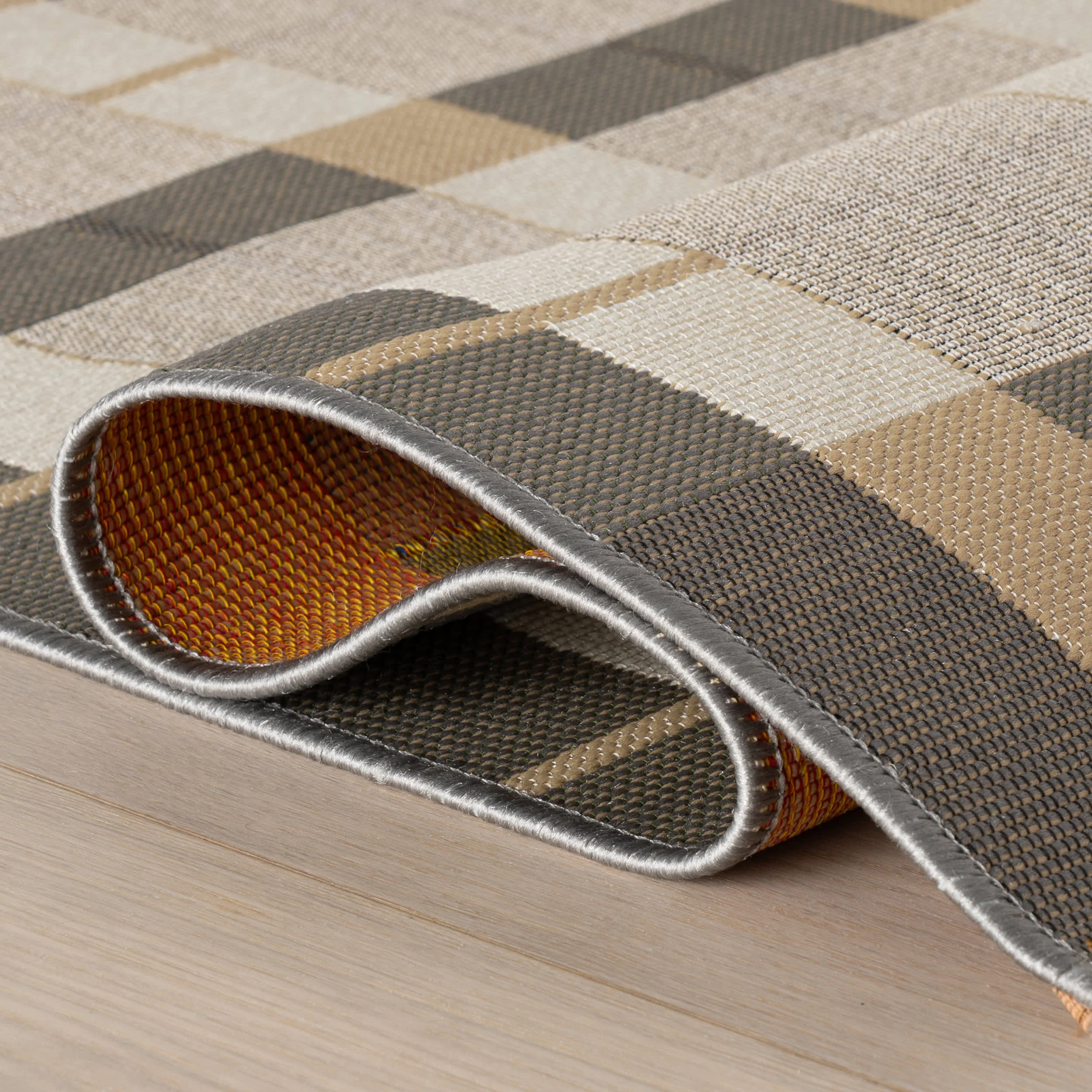 Sundara Modern Plaid Indoor/Outdoor Rug | Grey Multi - Image 3