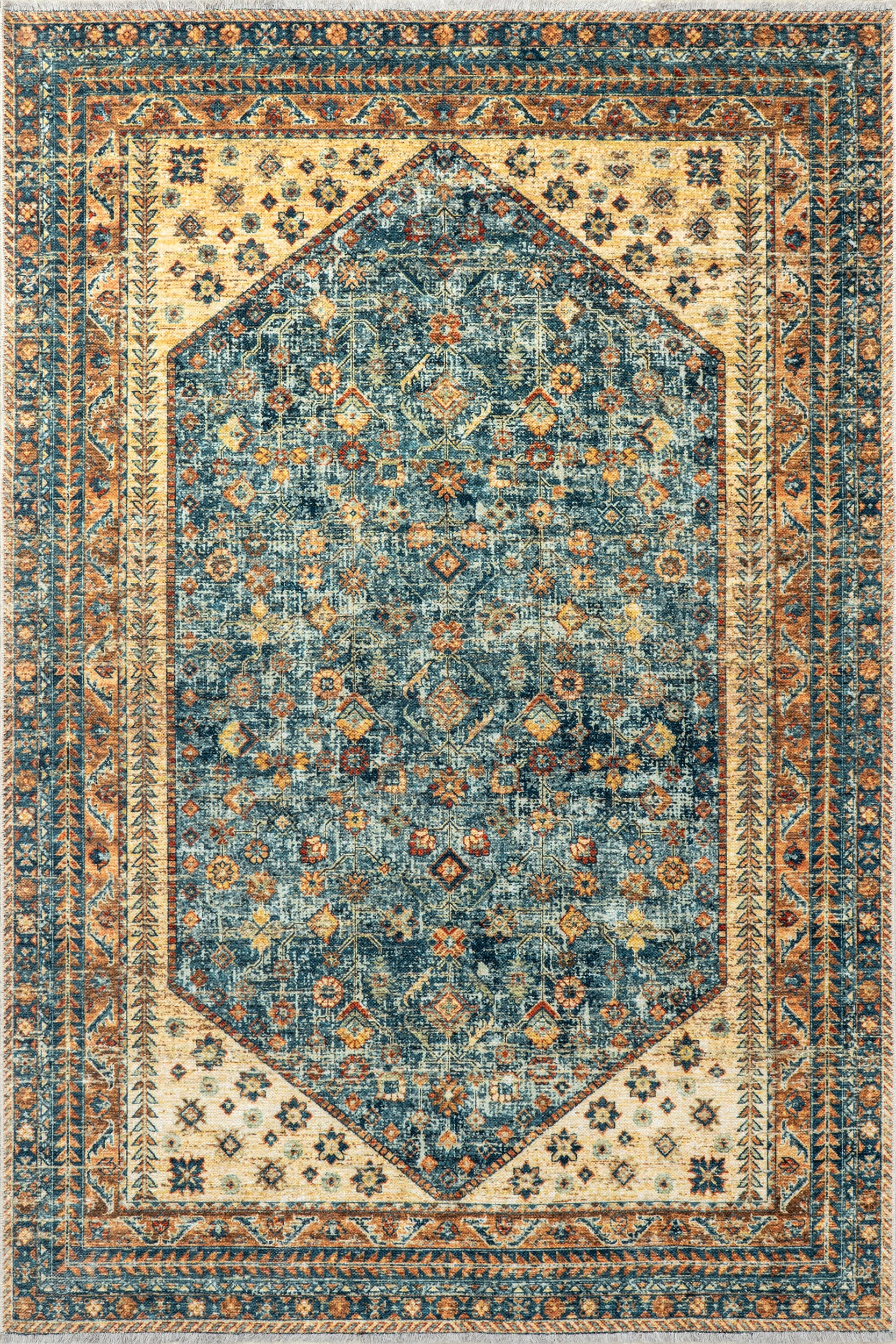 Sunsari Geometric Washable Rug | Dark Green