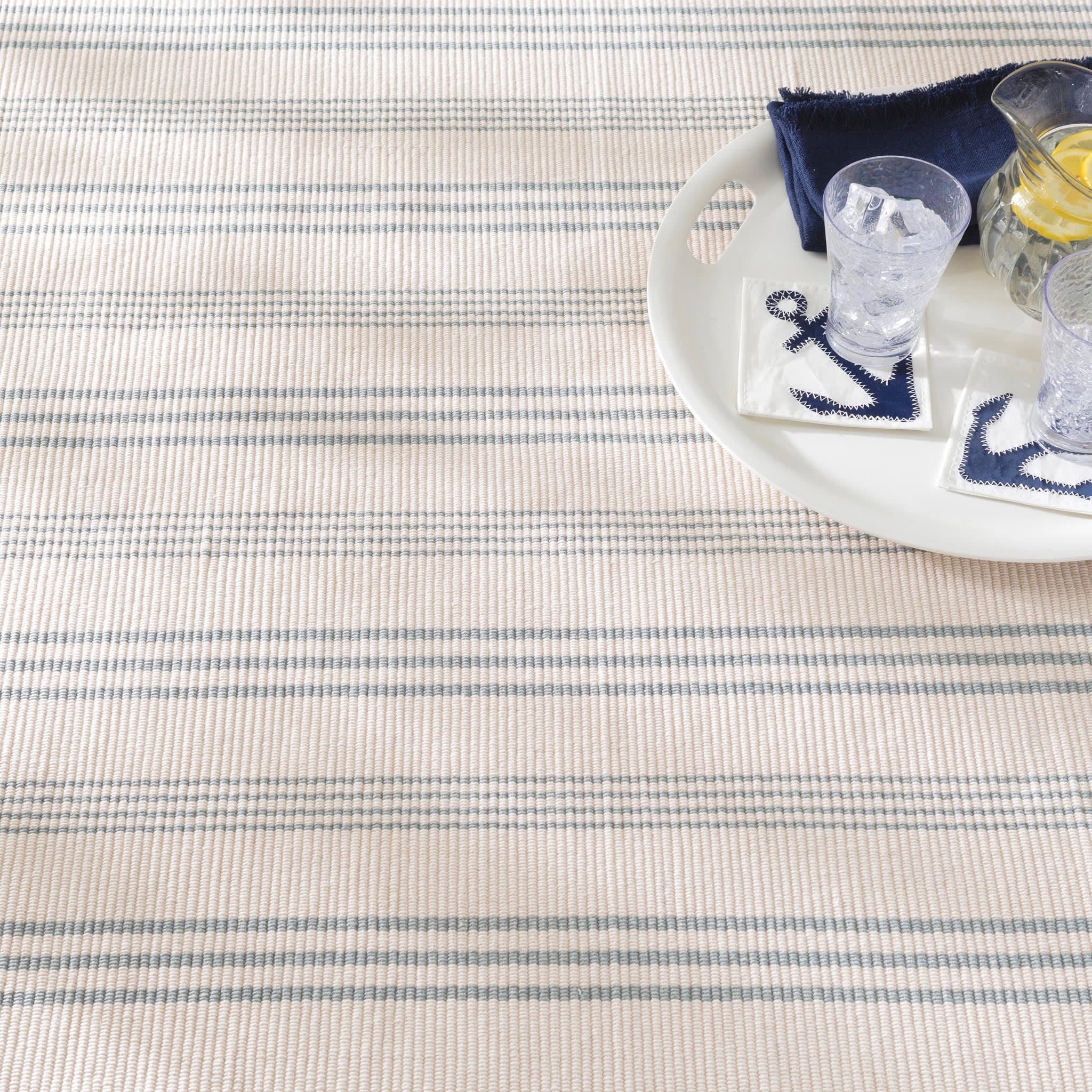 Swedish Stripe Handwoven Cotton Rug | Blue - Image 3