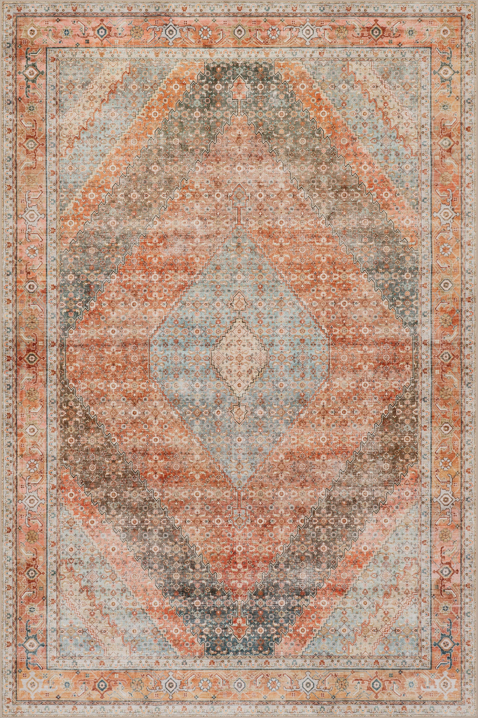 Sybella Medallion Washable Rug | Coral