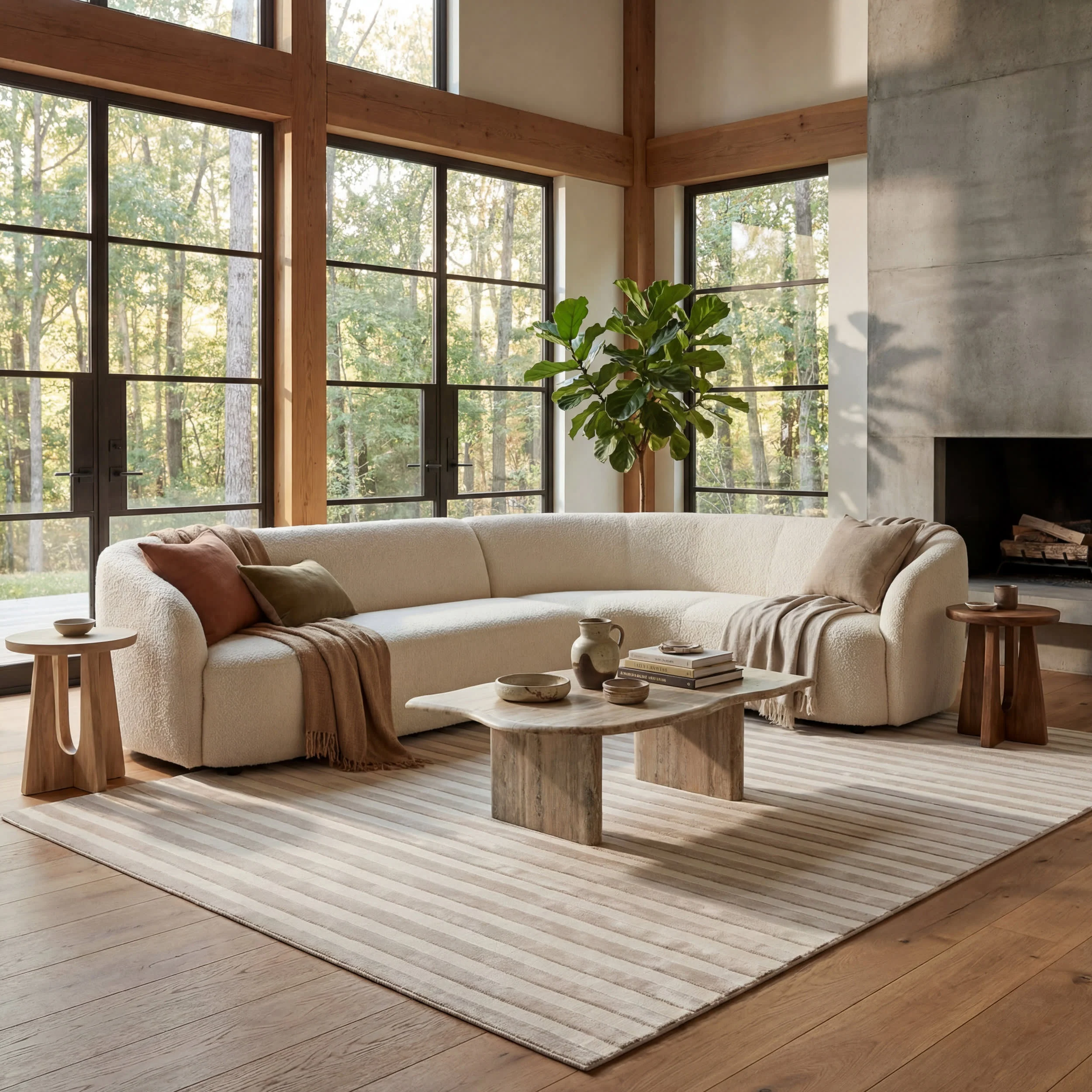Syra Striped Plush Textured Washable Rug | Cream/Grey - Image 2