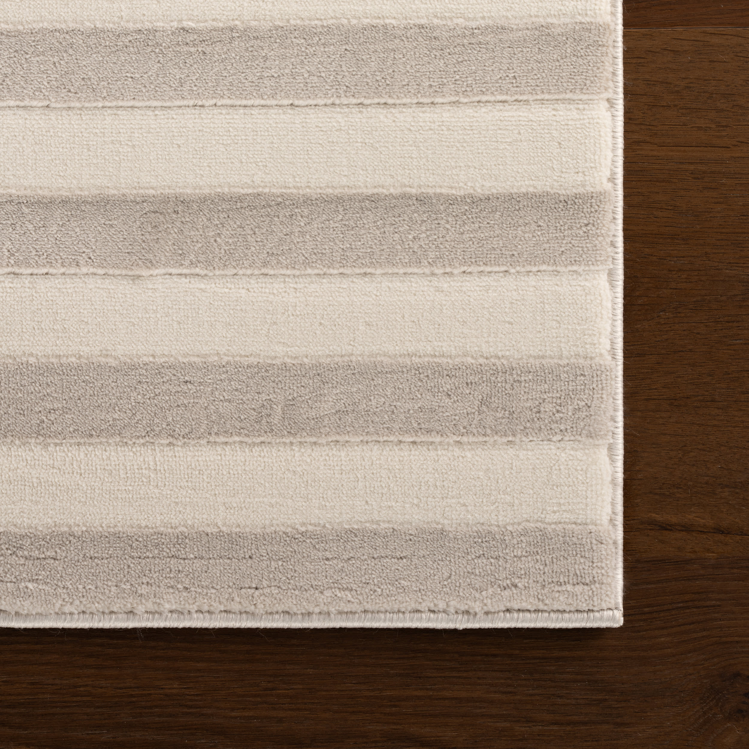 Syra Striped Plush Textured Washable Rug | Cream/Grey - Image 4