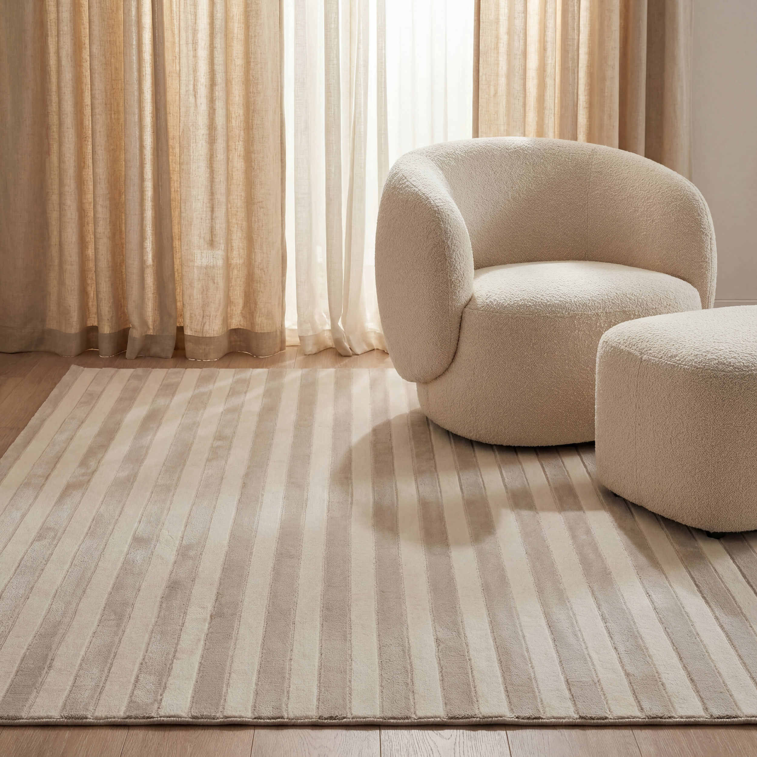 Syra Striped Plush Textured Washable Rug | Cream/Grey - Image 5