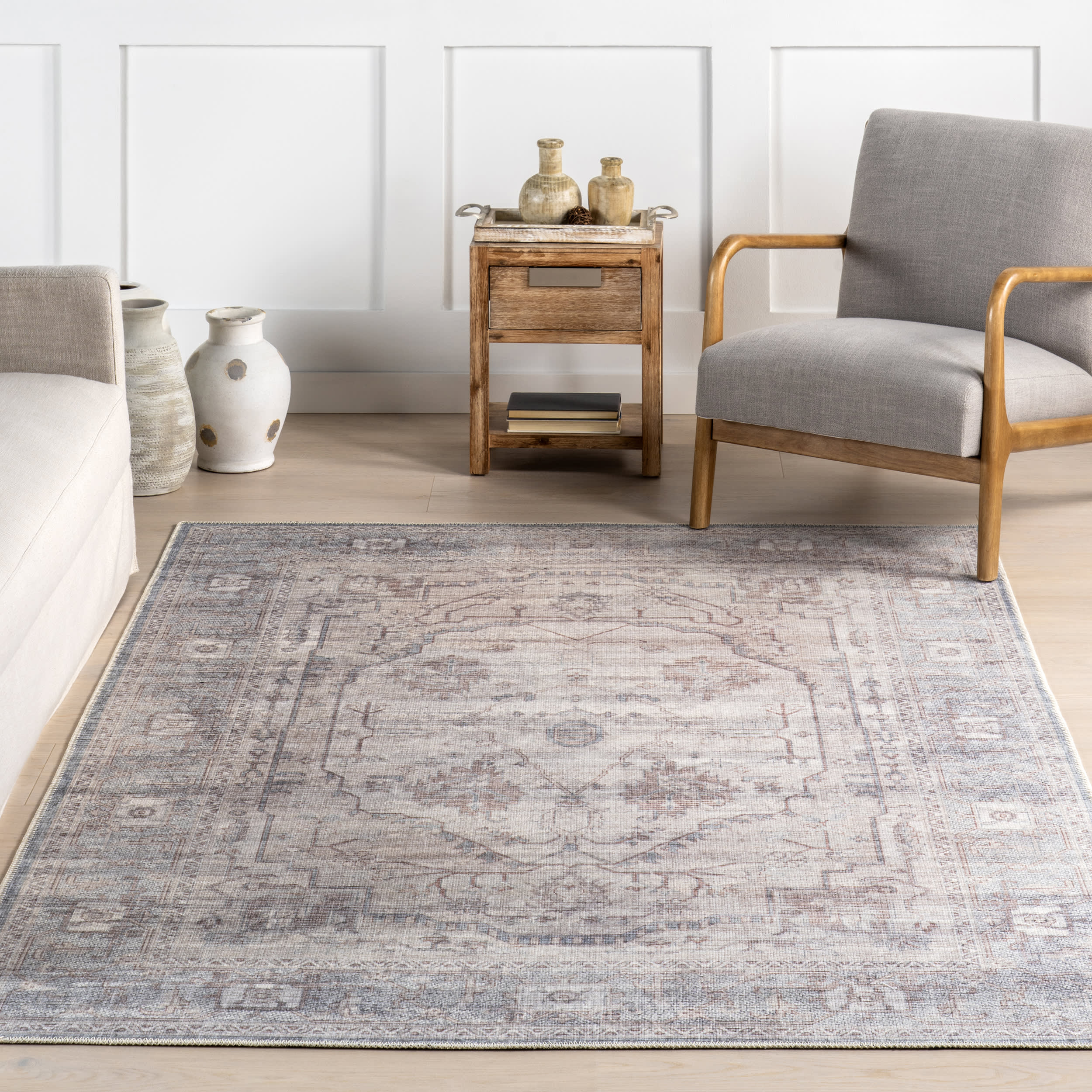 Tabby Medallion Washable Rug | Beige - Image 5