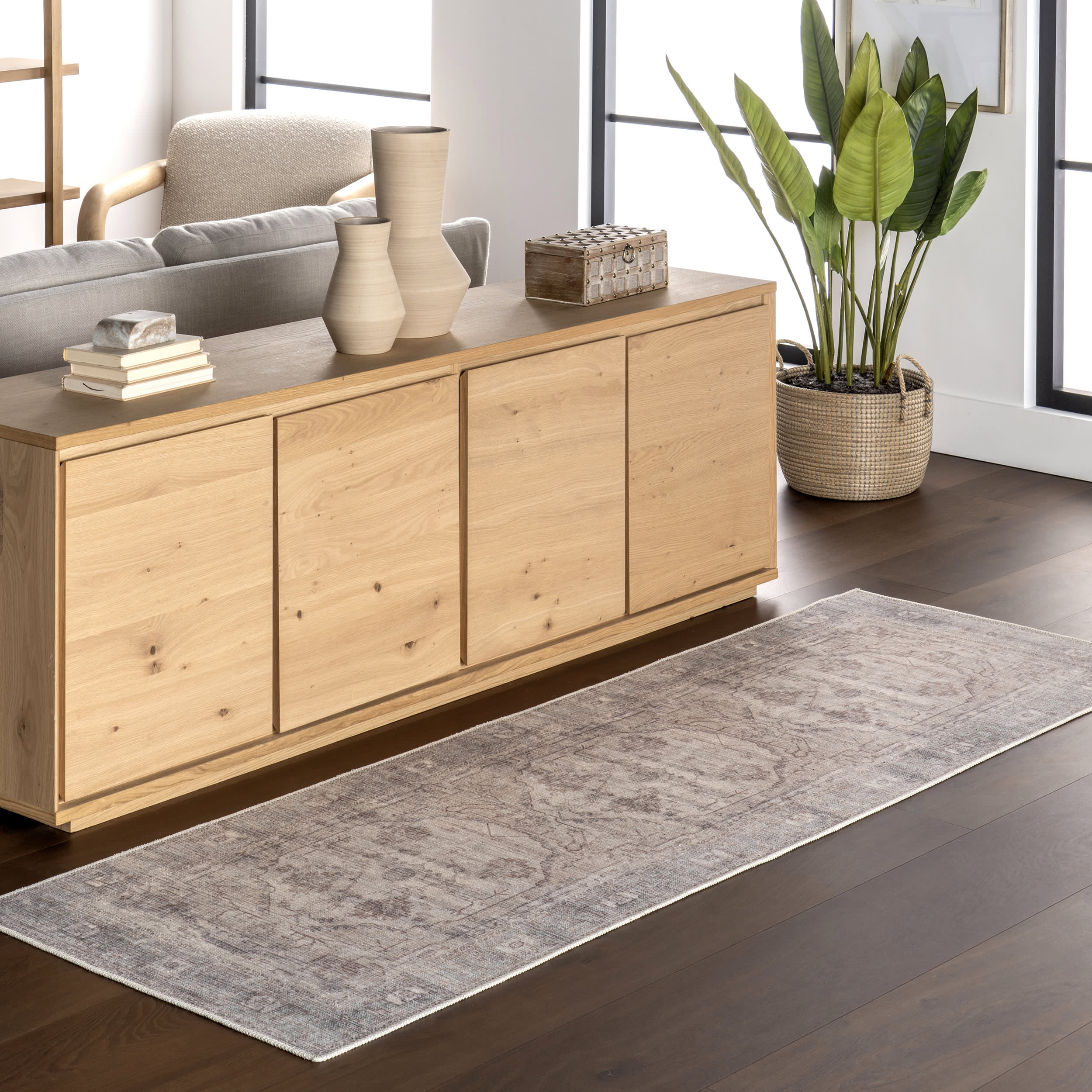 Tabby Medallion Washable Rug | Beige - Image 2
