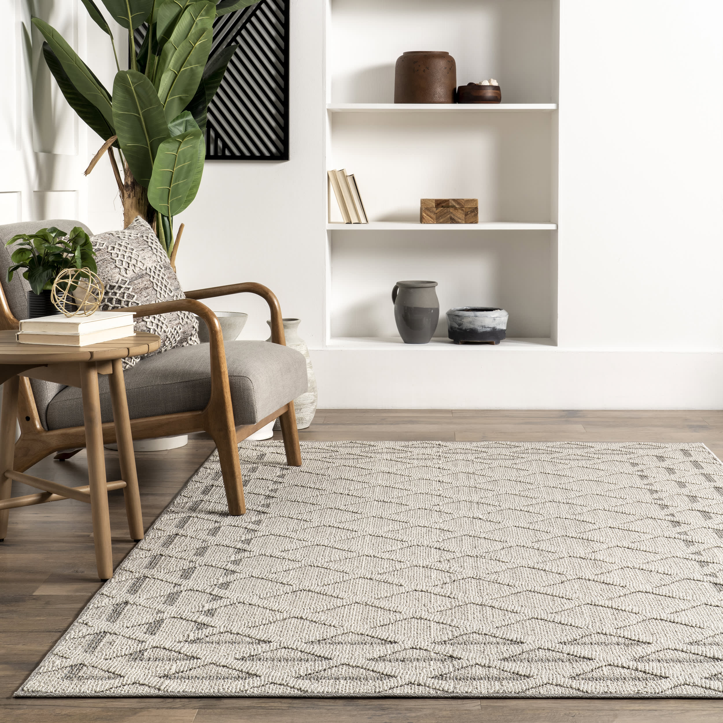Tahavi Trellis Bordered Rug | Grey - Image 4