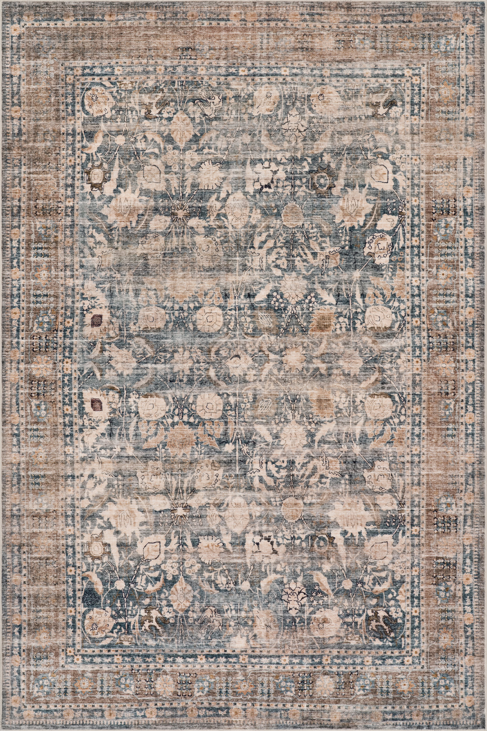 Tali Bordered Traditional Washable Rug | Tan