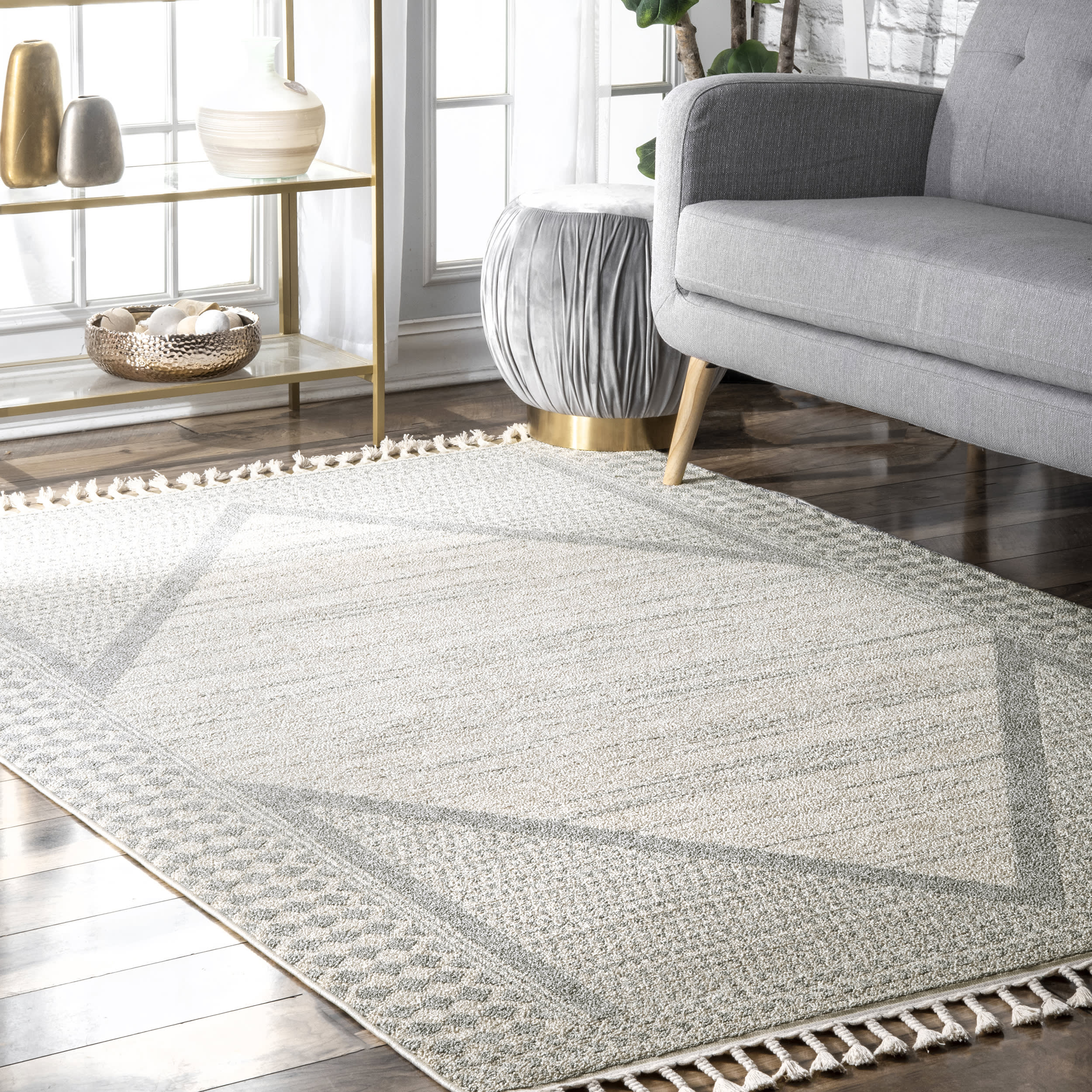 Tarnished Medallion Tassel Rug | Beige - Image 2