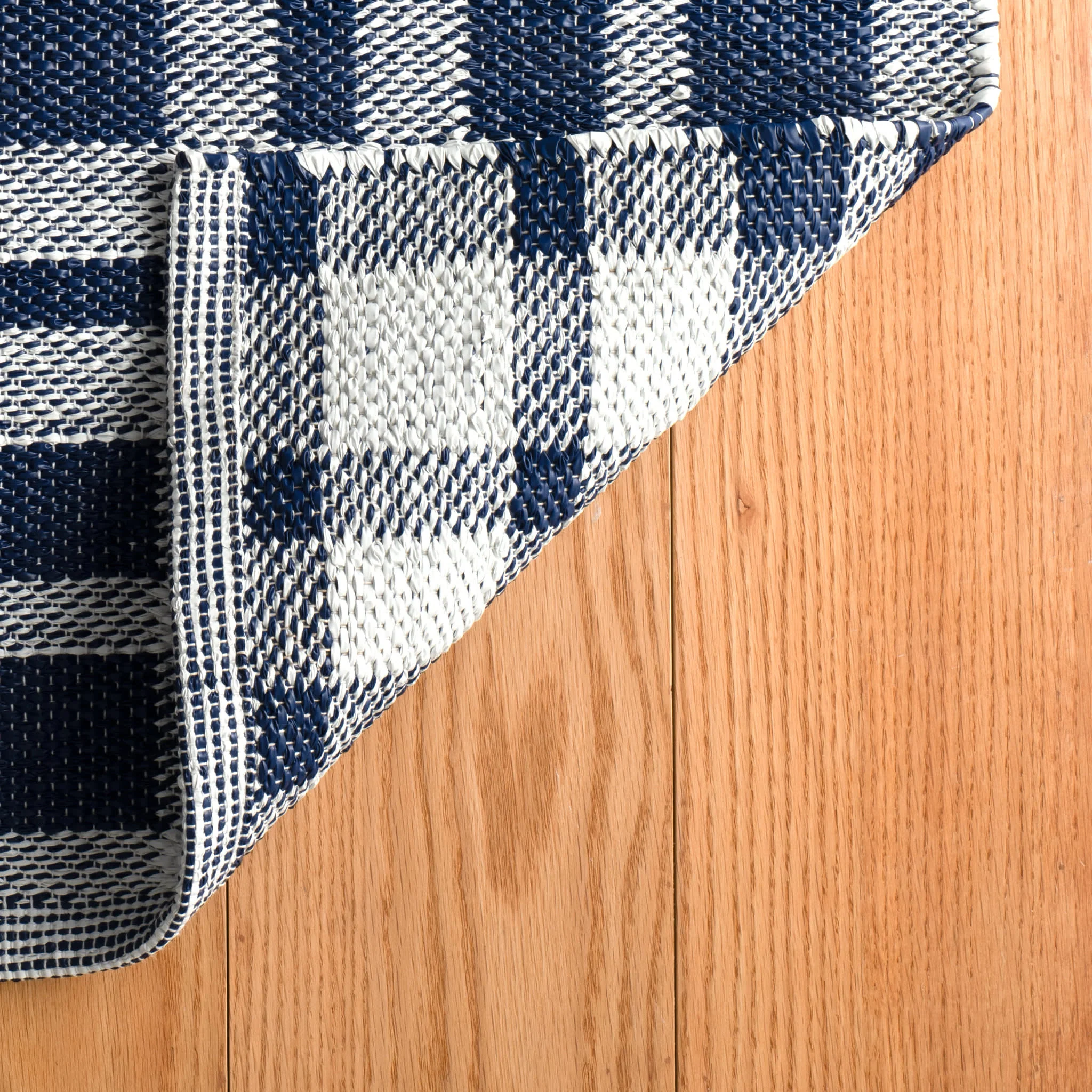 Tattersall Handwoven Indoor/Outdoor Rug | Navy - Image 5