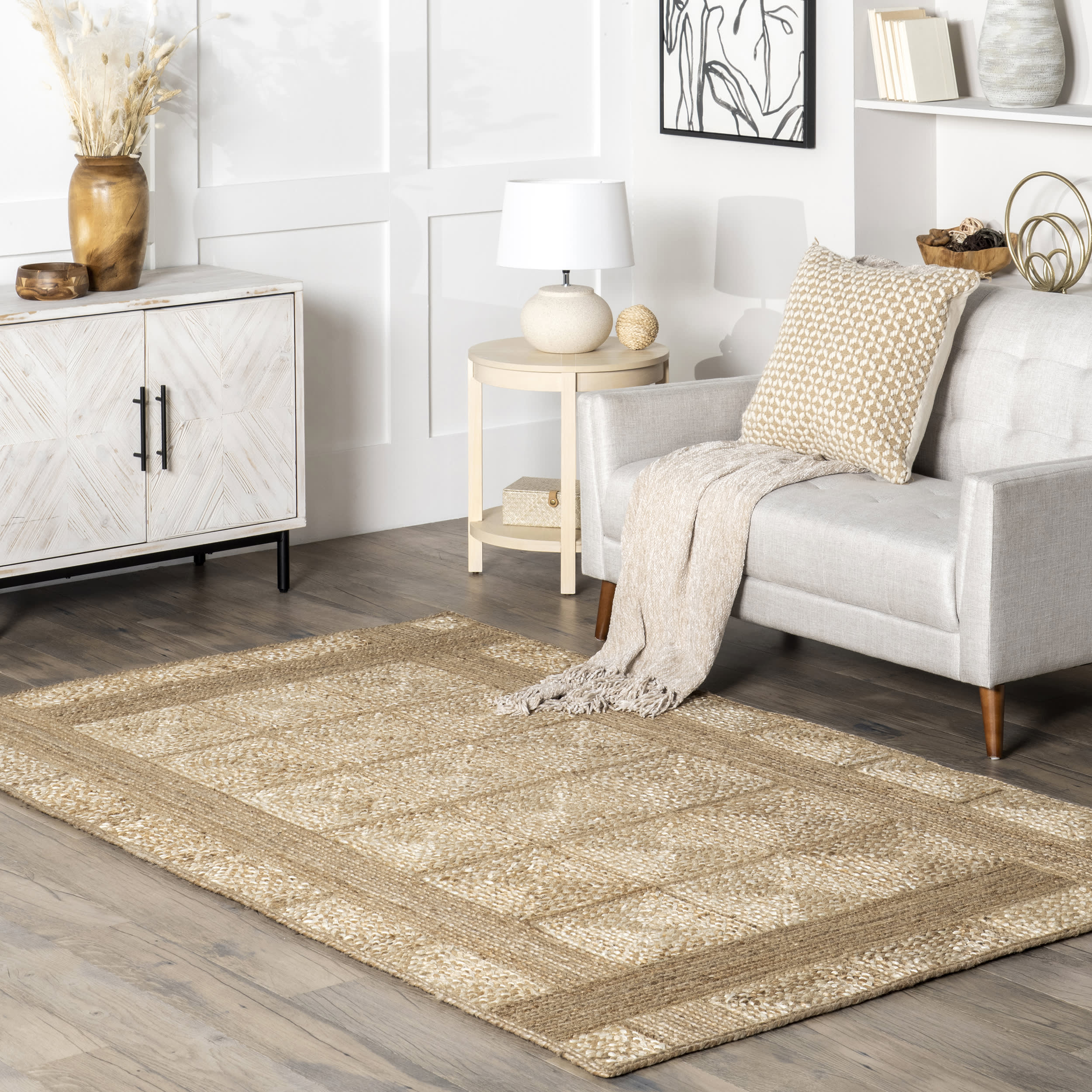 Tayshia Jute Tiled Moroccan Rug | Natural - Image 2