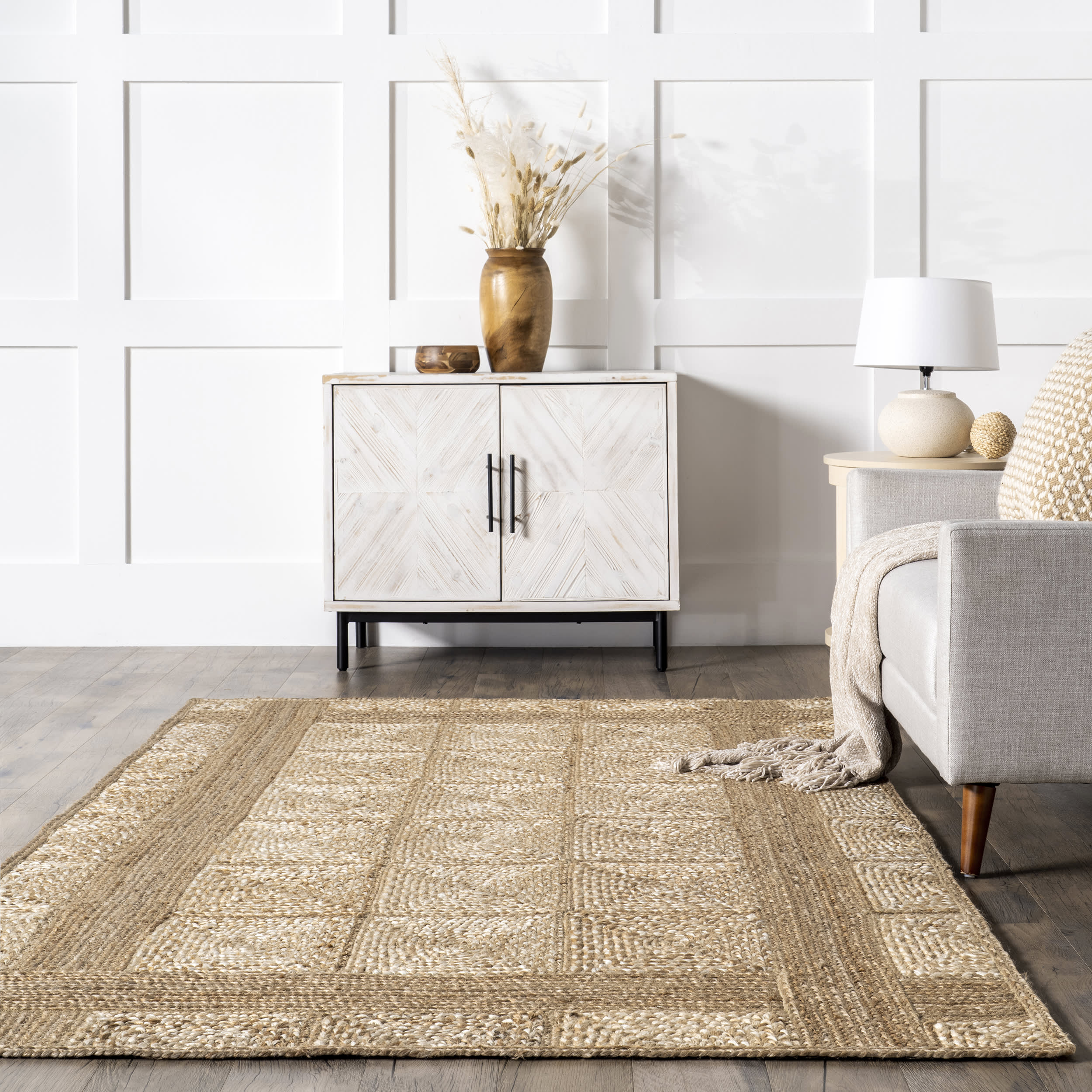 Tayshia Jute Tiled Moroccan Rug | Natural - Image 4