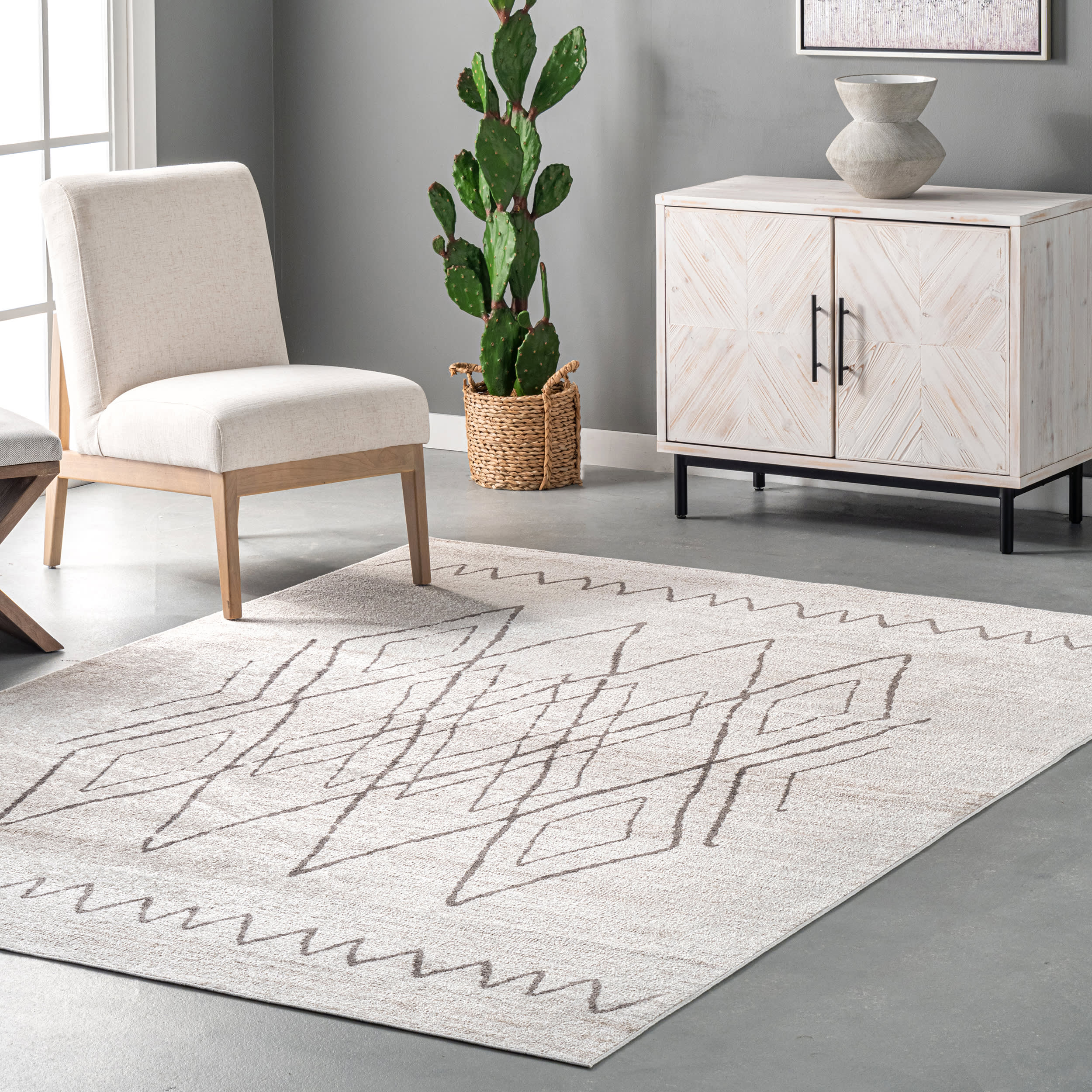 Teagan Washable Zig Zag Rug | Beige - Image 2