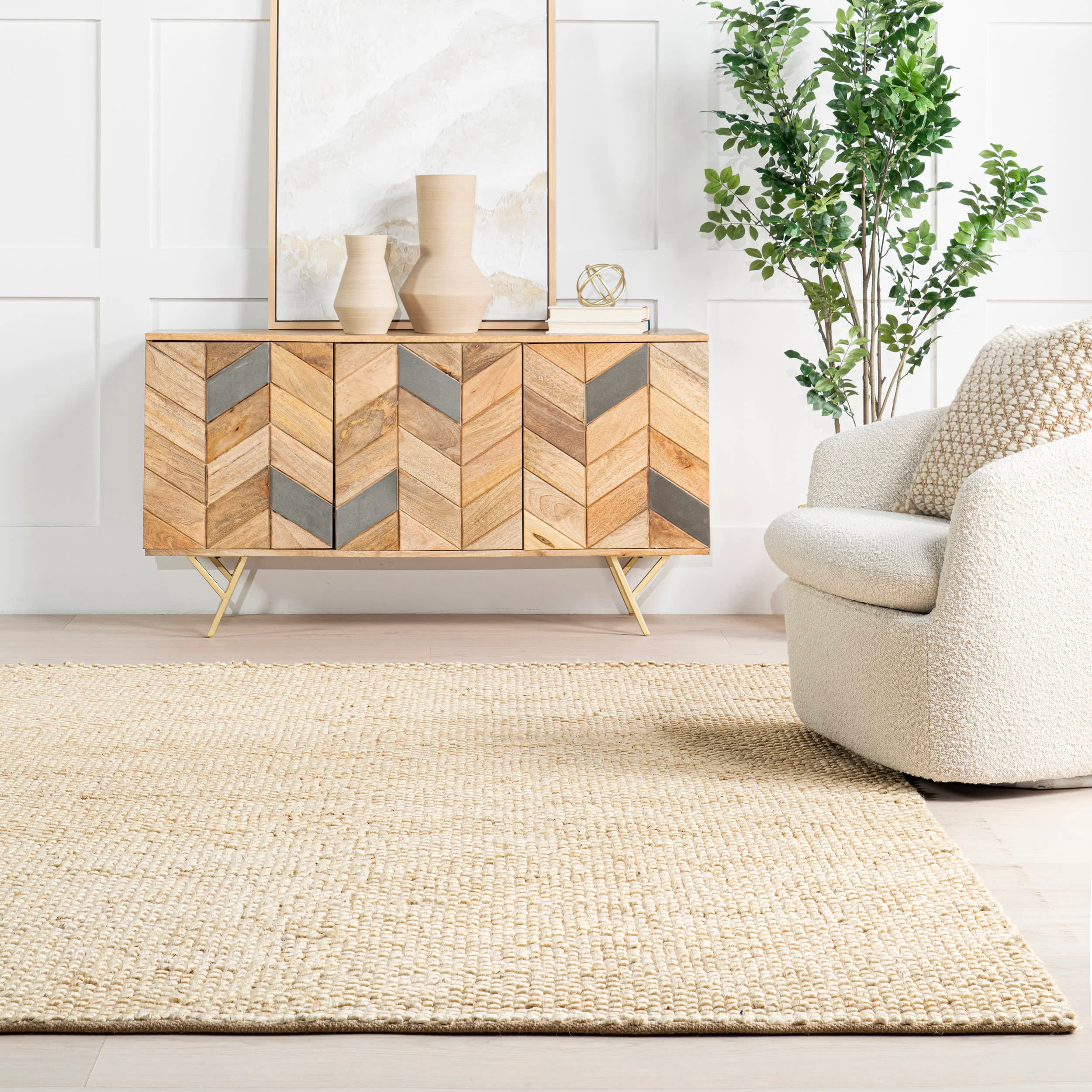 Textured Handwoven Jute Rug | Beige - Image 4