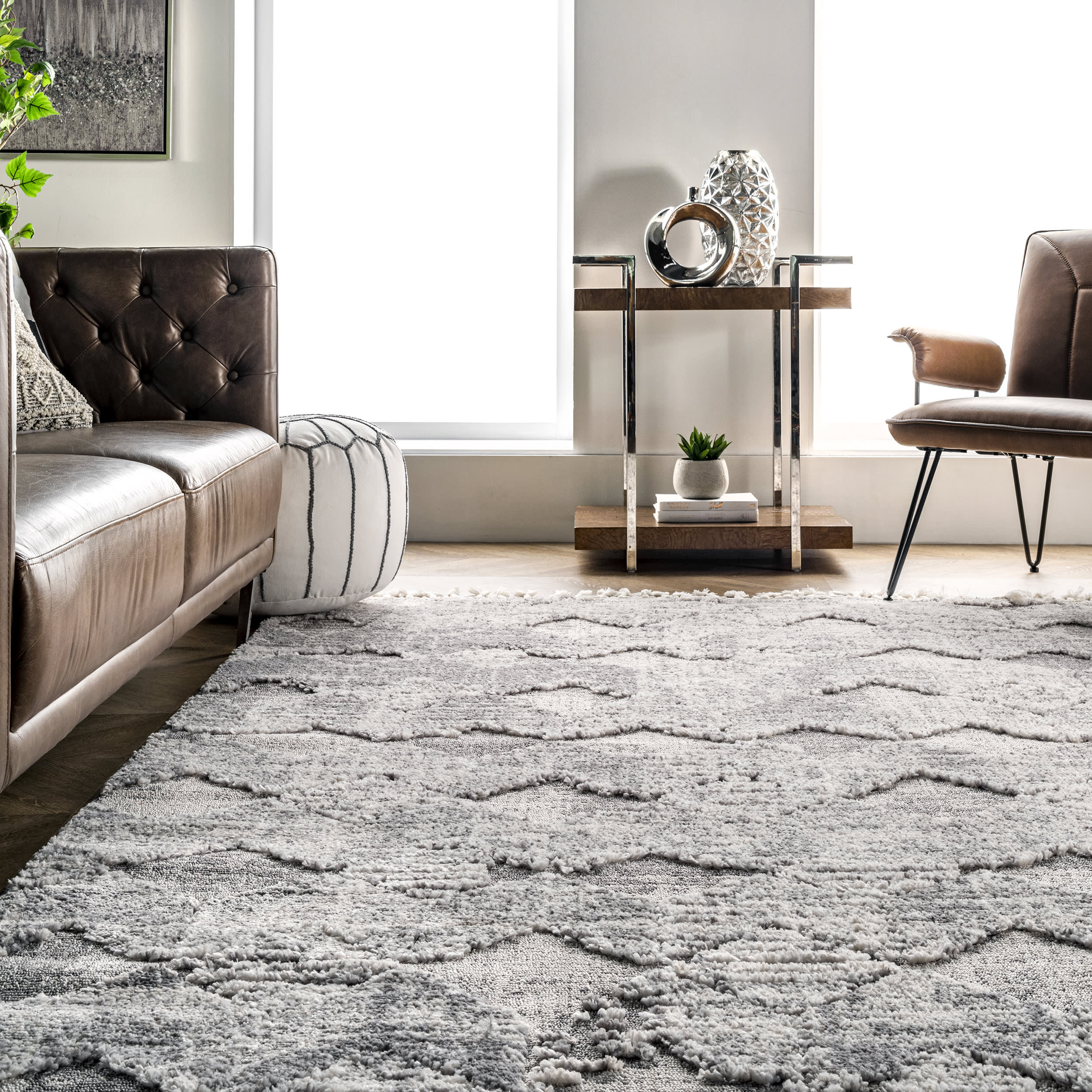 Textured Herringbone Tasseled Rug | Light Grey - Image 4