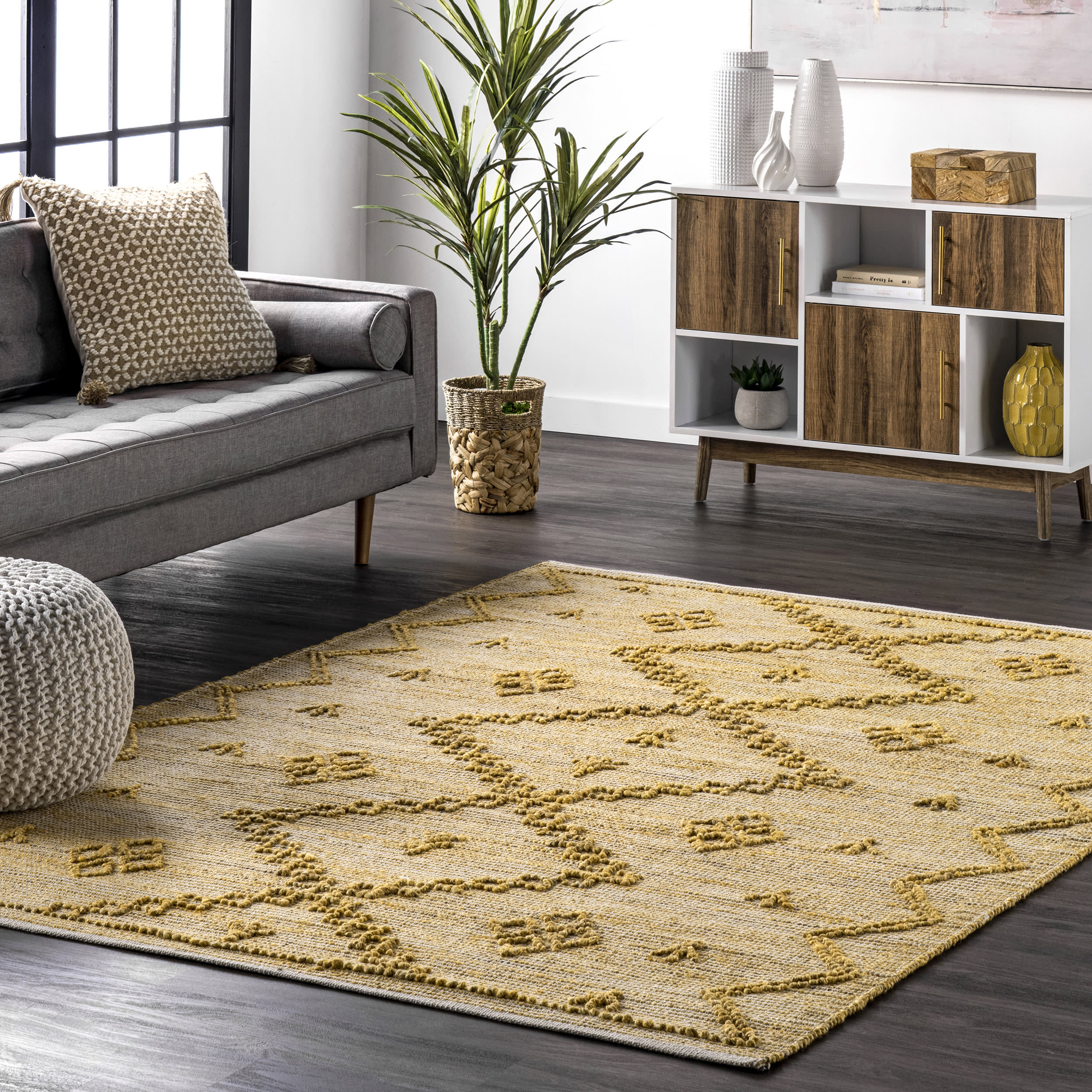 Textured Moroccan Jute Rug | Yellow - Image 2