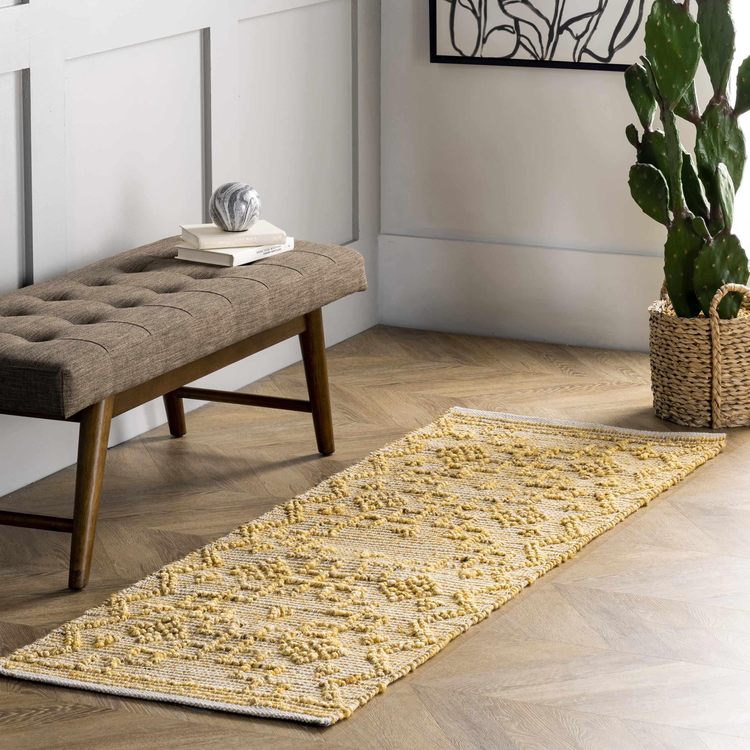 Textured Moroccan Jute Rug | Yellow - Image 2